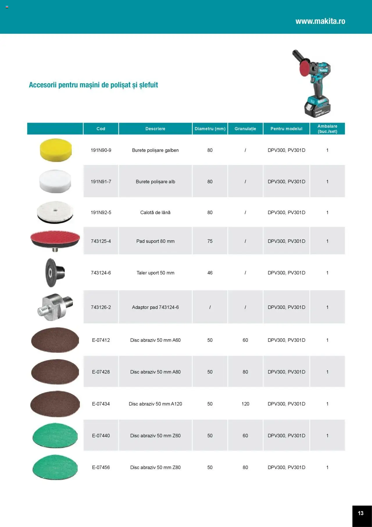 Noul catalog Makita – valabil de la 01.04.2025 | Pagină: 13 | Produse: Disc, Adaptor, Burete