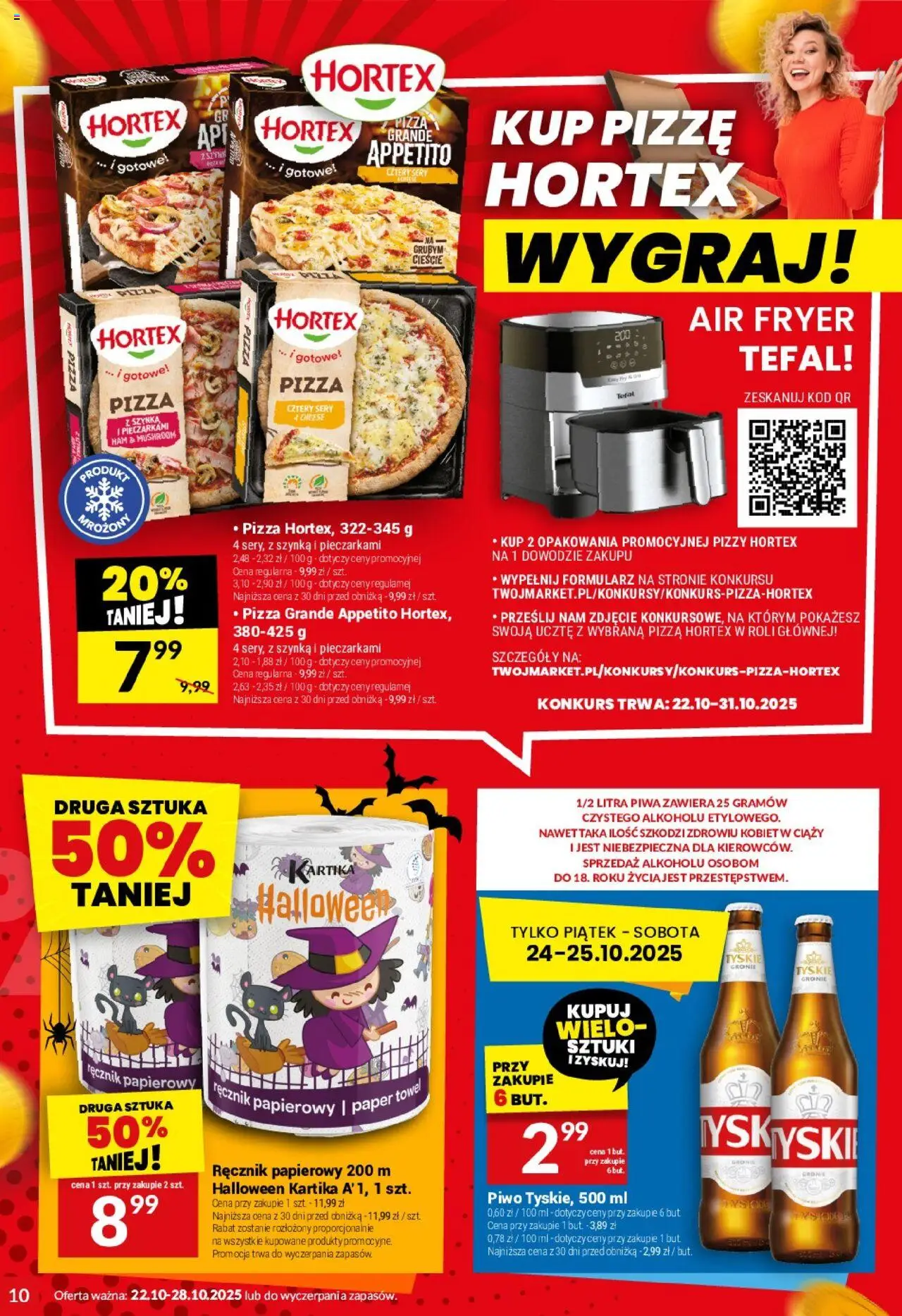 Twój Market Gazetka od 22.10.2025 | Strona: 10 | Produkty: Szynka, Pizza, Ręcznik papierowy, Tefal