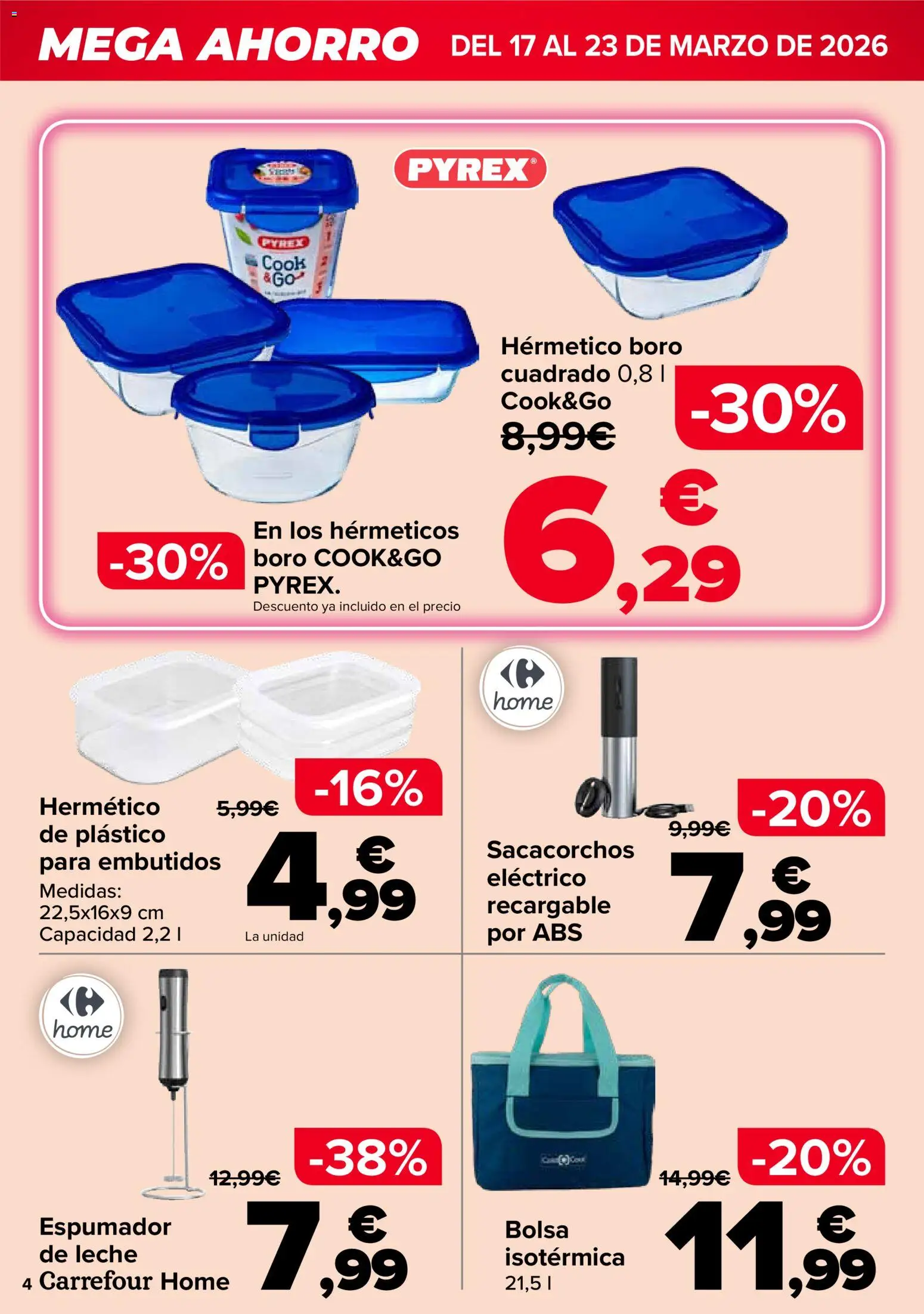 Carrefour Mega Ahorro │ válido desde el 17.03.2026 | Página: 4 | Productos: Leche, Νυχτικό, Bolsa