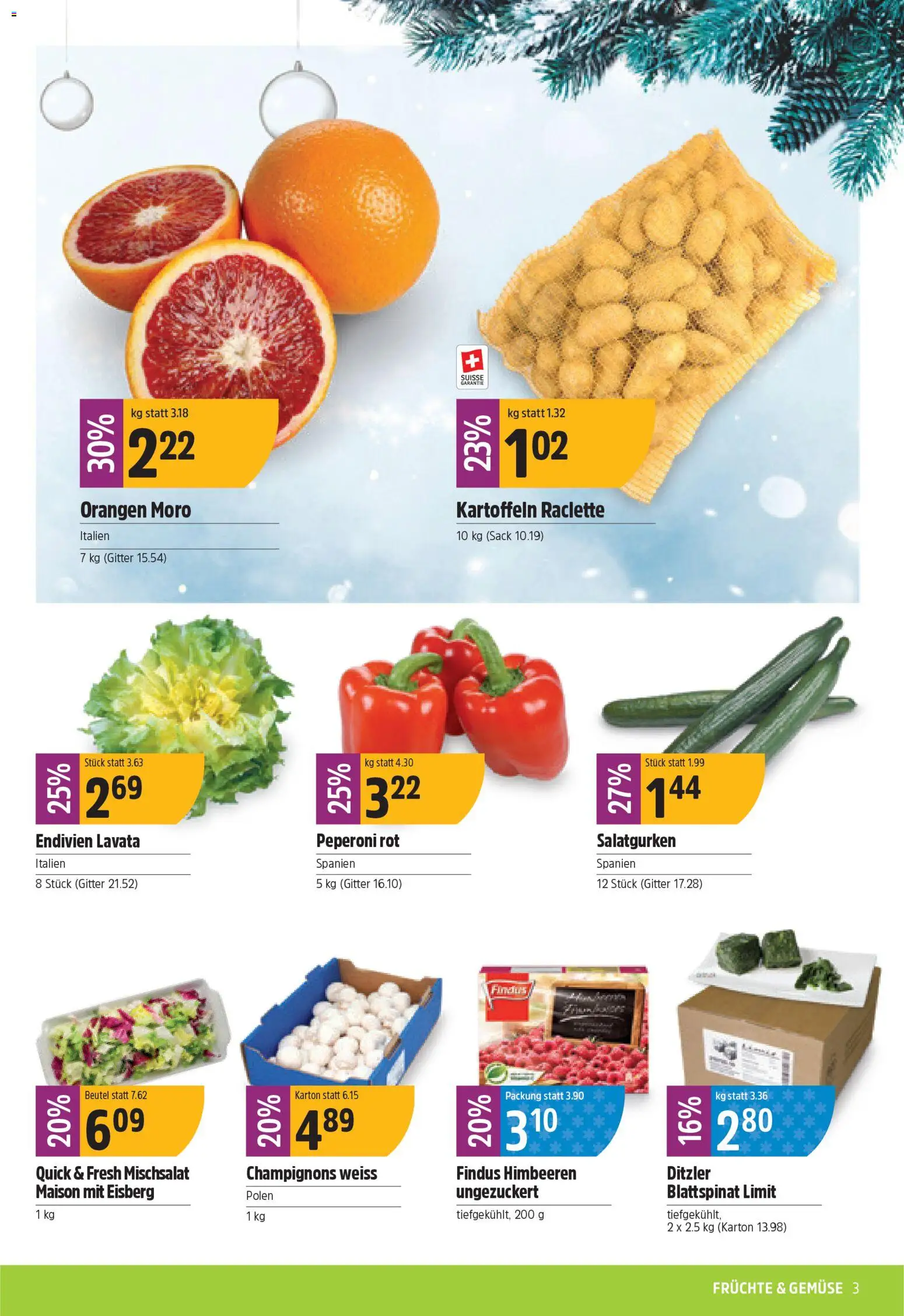 TopCC Aktionen – gültig ab 15.12.2025 | Seite: 3 | Produkte: Gemüse, Kartoffeln, Früchte, Raclette