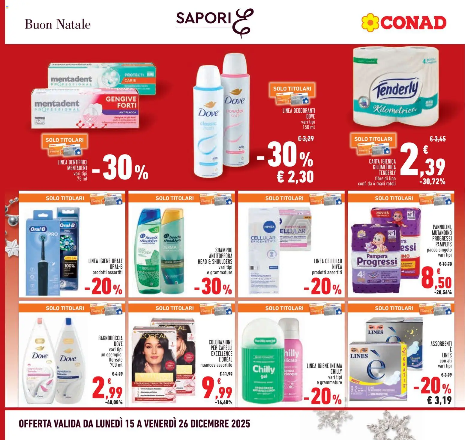 Volantino Conad del 15.12.2025 | Pagina: 22 | Prodotti: Shampoo, Carta igienica, Pampers