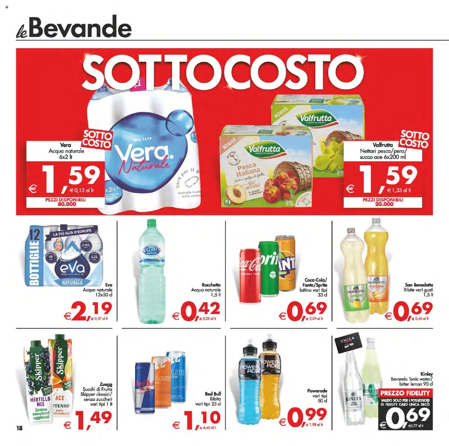 Volantino Decò del 24.10.2025 | Pagina: 18 | Prodotti: Pesca, Bibite, Red Bull, Acqua minerale