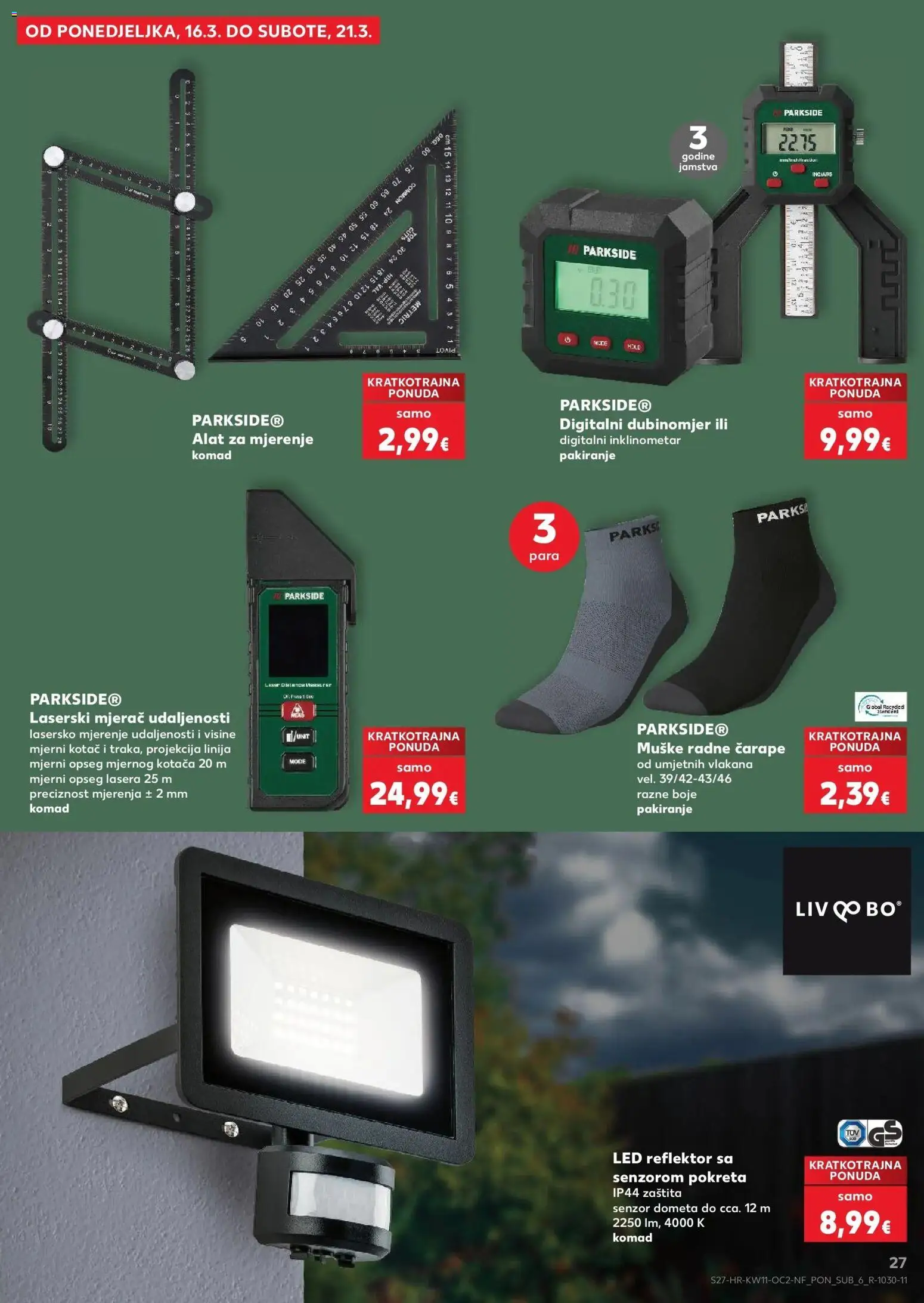Kaufland katalog | vrijedi od 10.03.2026 | Stranica: 27 | Proizvodi: Čarape, Alat, Reflektor, Parkside