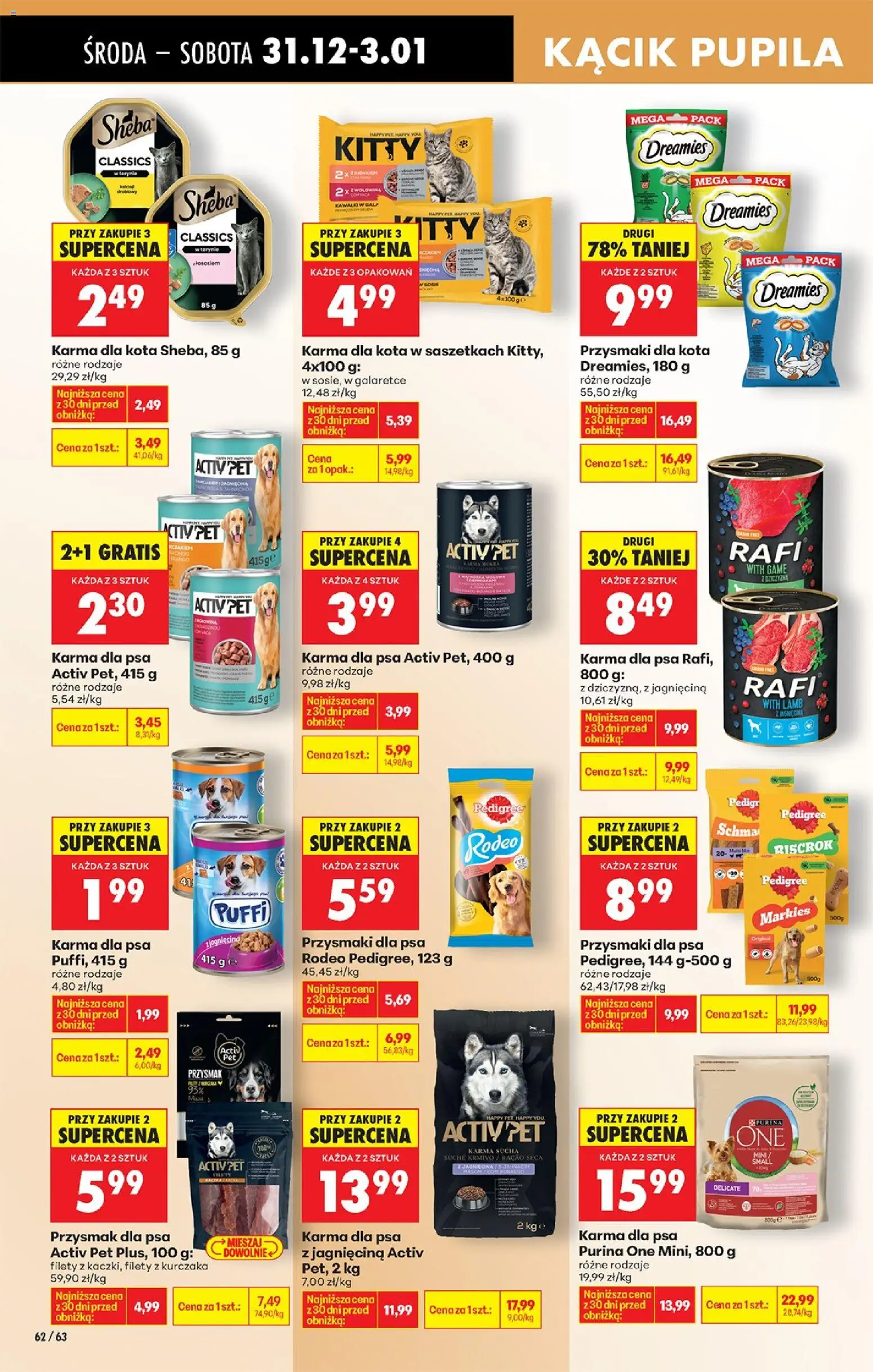 Biedronka gazetka - Oferta w tym tygodniu od 31.12.2025 | Strona: 74 | Produkty: Przysmaki dla kota, Karma dla psa activ pet, Pedigree, Karma dla kota