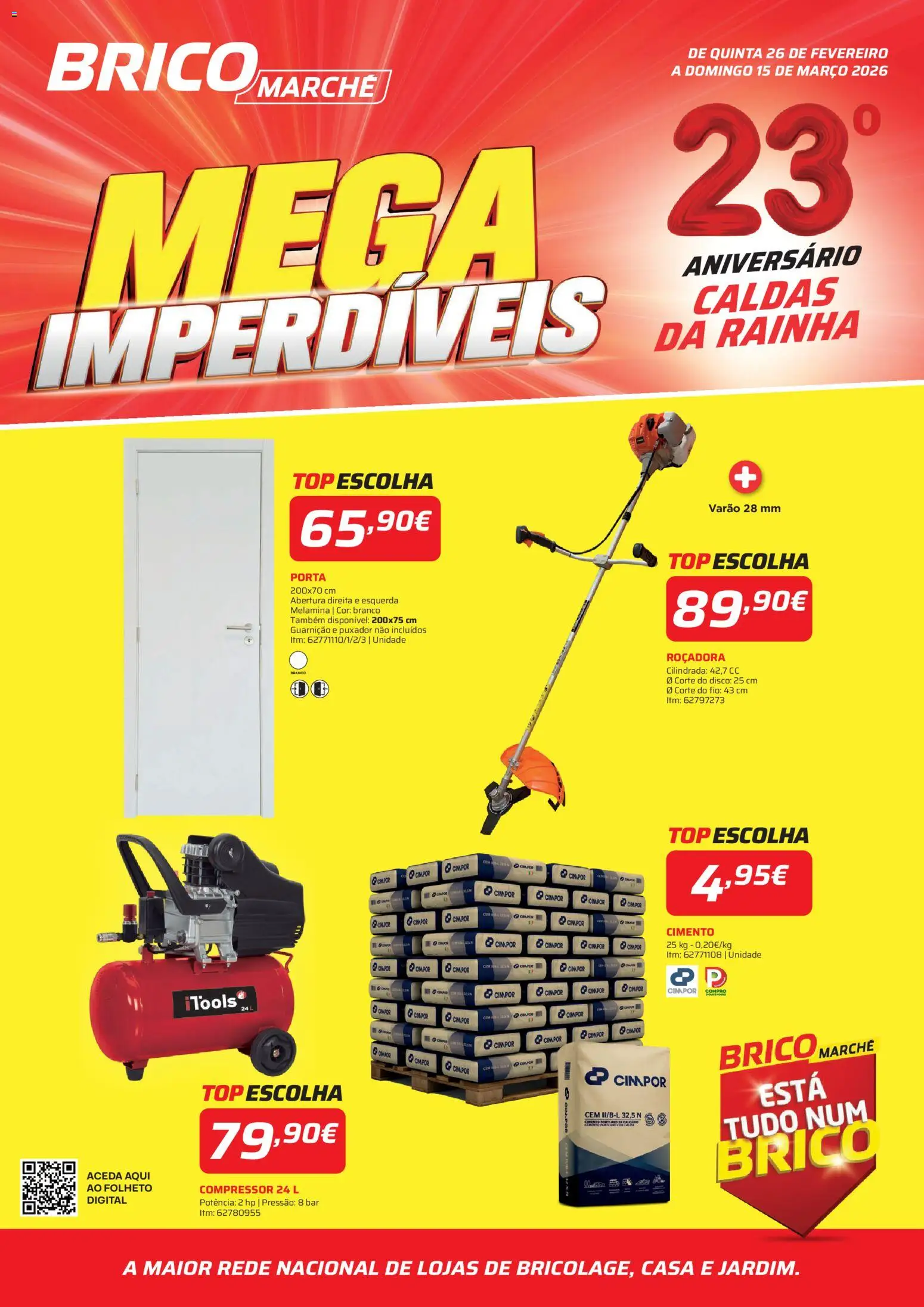 BricoMarché - Mega Imperdiveis │ válido de 26.02.2026 | Página: 1 | Produtos: Porta, Top, Cimento, Compressor