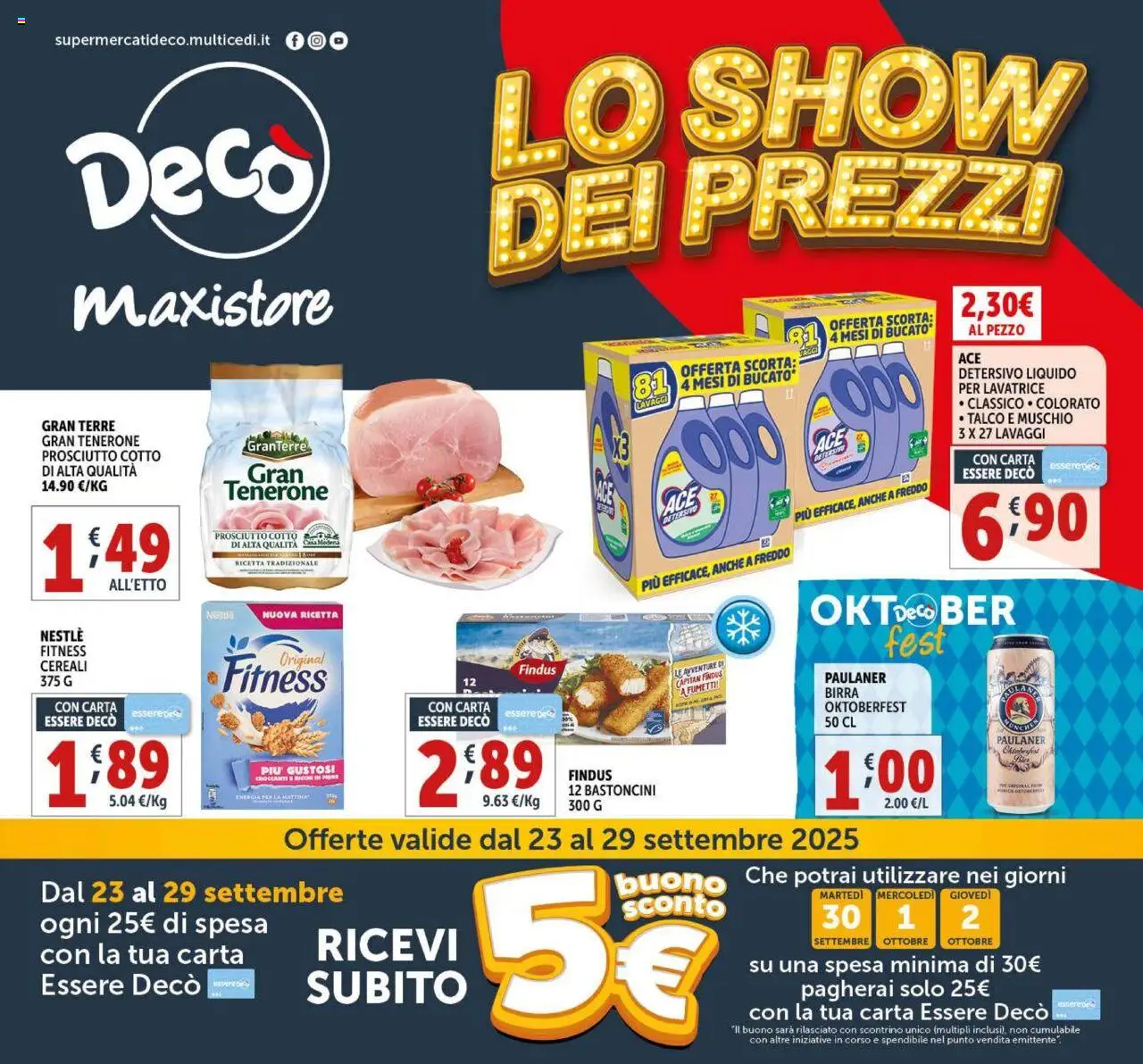Volantino Decò del 23.09.2025 | Pagina: 1 | Prodotti: Prosciutto Cotto, Birra, Talco, Prosciutto