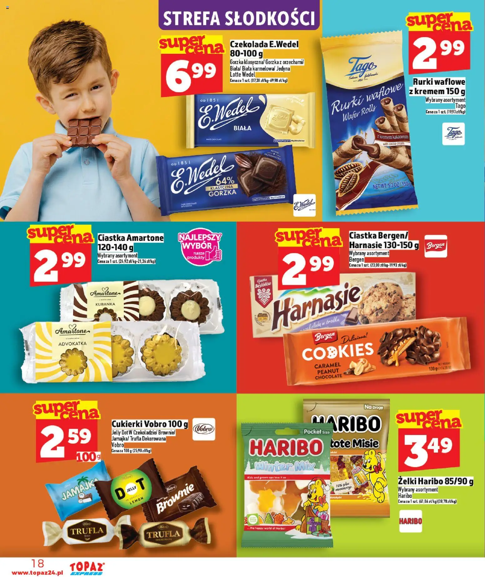 Topaz Gazetka - Express od 19.02.2026 | Strona: 18 | Produkty: Żelki, Brownie, Cukierki, Rurki waflowe