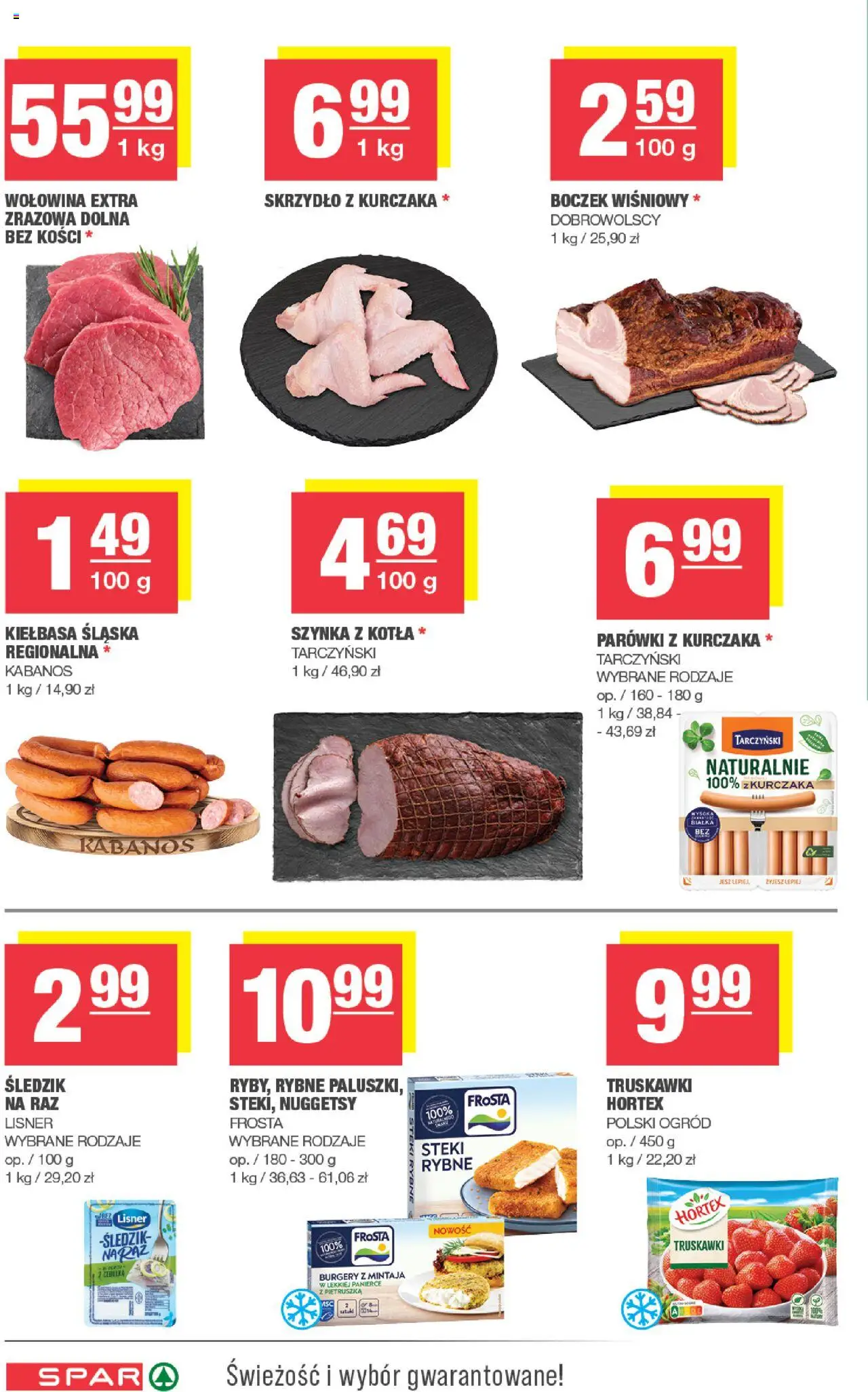 Spar Gazetka od 22.10.2025 | Strona: 4 | Produkty: Kiełbasa, Steki, Kiełbasa śląska, Truskawki
