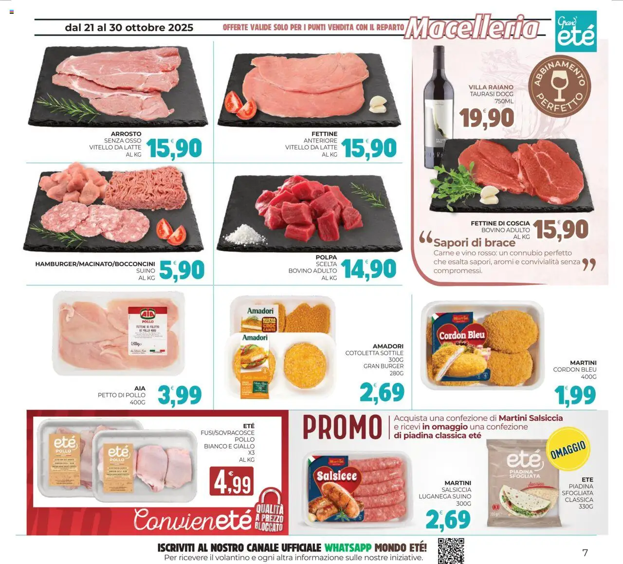 Volantino Eté del 21.10.2025 | Pagina: 7 | Prodotti: Pollo, Salsiccia, Piadina, Vitello
