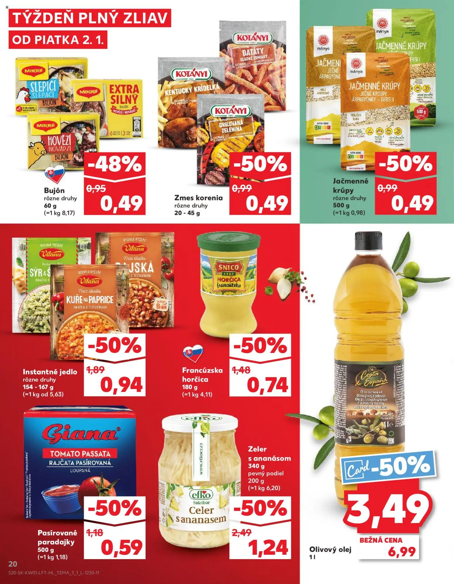 Nové Kaufland akcie – leták je platný od 02.01.2026 | Strana: 20 | Produkty: Olej, Paradajky, Olivový olej, Batáty