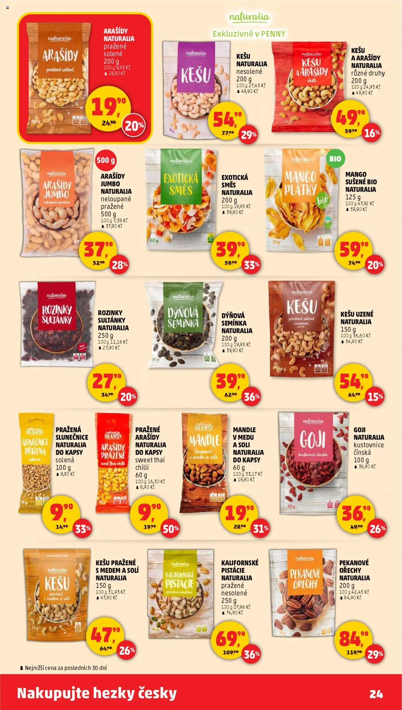 Penny Market leták - Čtvrtečník od 02.10.2025 | Strana: 24 | Produkty: Rozinky, Pistácie, Ořechy, Arašídy