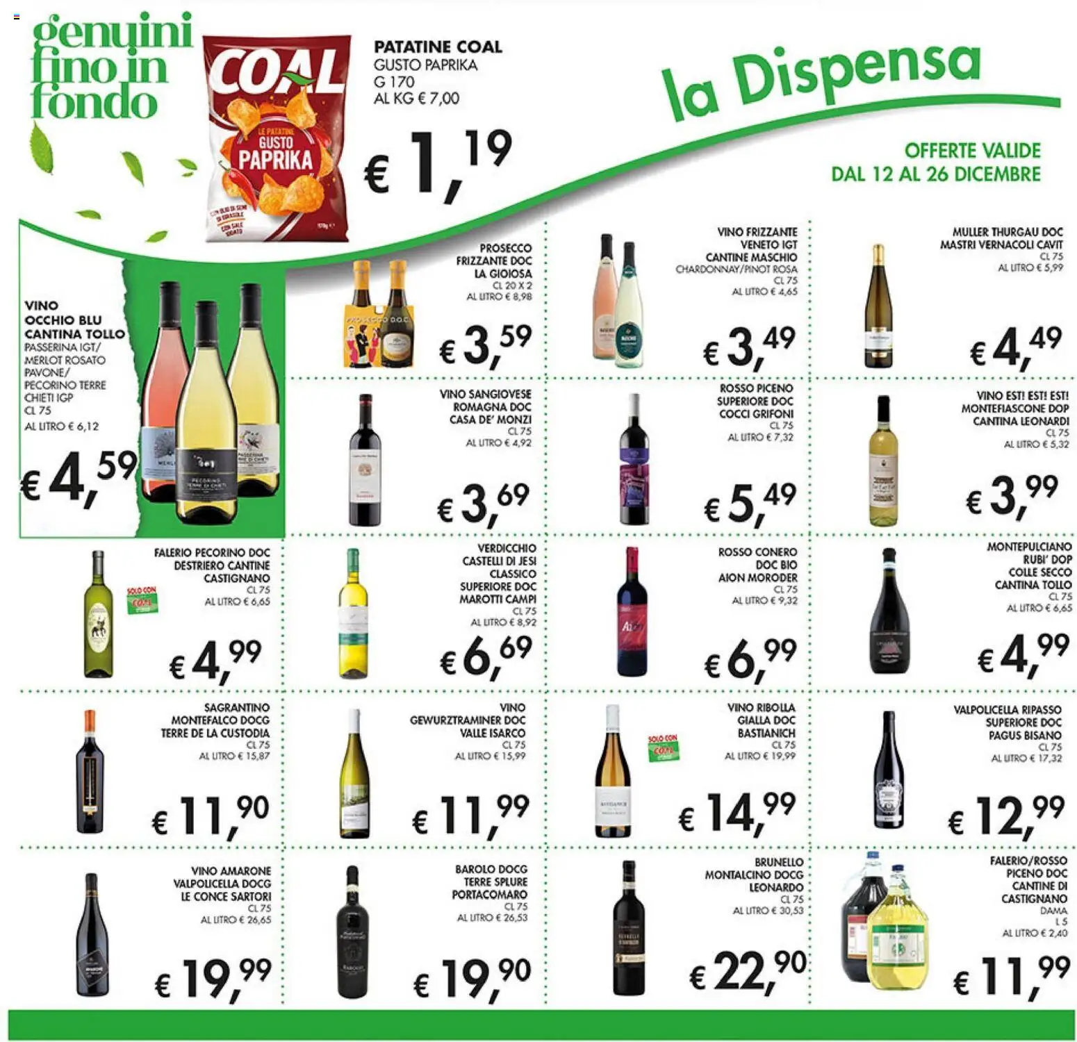 Volantino Coal del 12.12.2025 | Pagina: 18 | Prodotti: Patatine, Prosecco, Vino, Pecorino