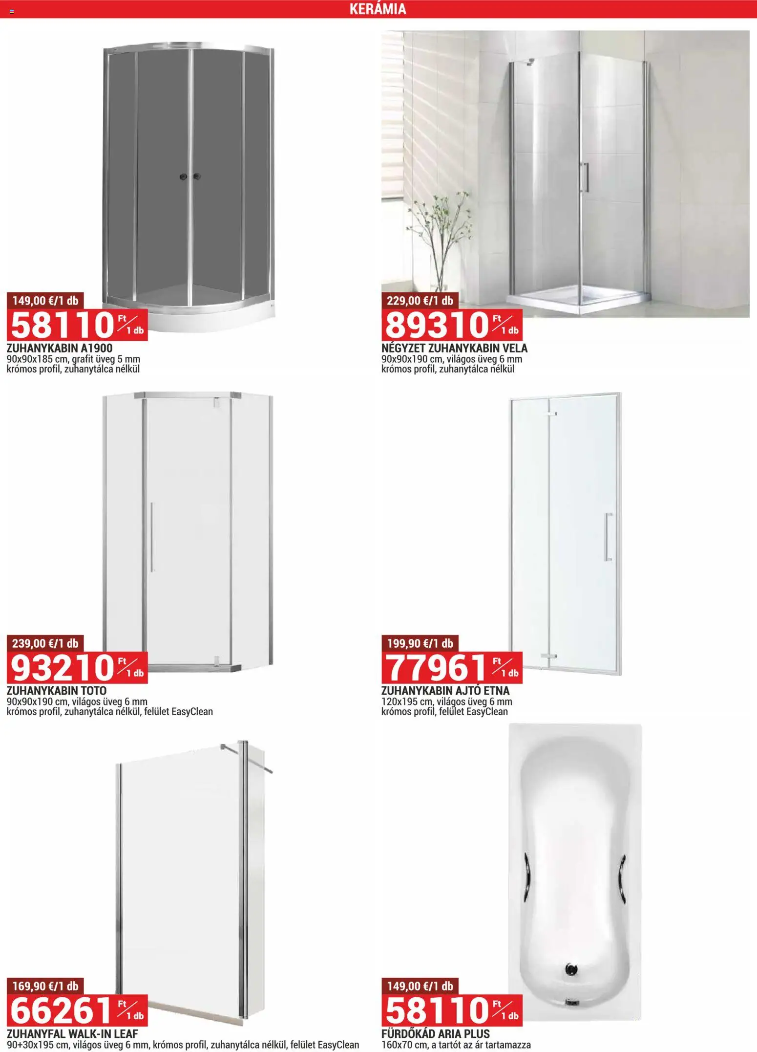 Merkury Market akciós ujság - amely érvényes a következő dátumtól: 01.04.2026 | Oldal: 42 | Termékek: Zuhanykabin, Fürdőkád