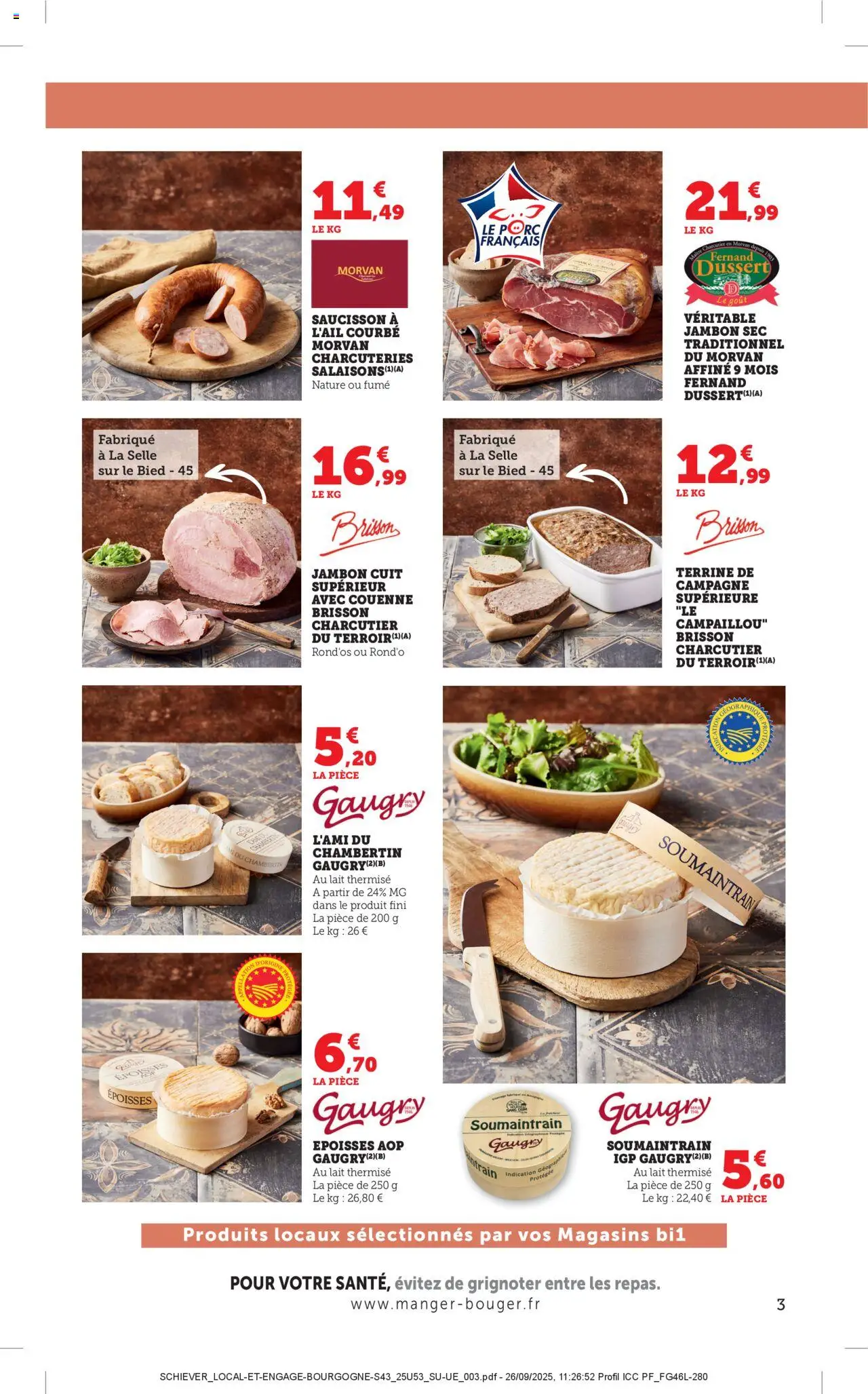 {H1} | Page: 3 | Produits: Saucisson, Lait, Jambon, Porc