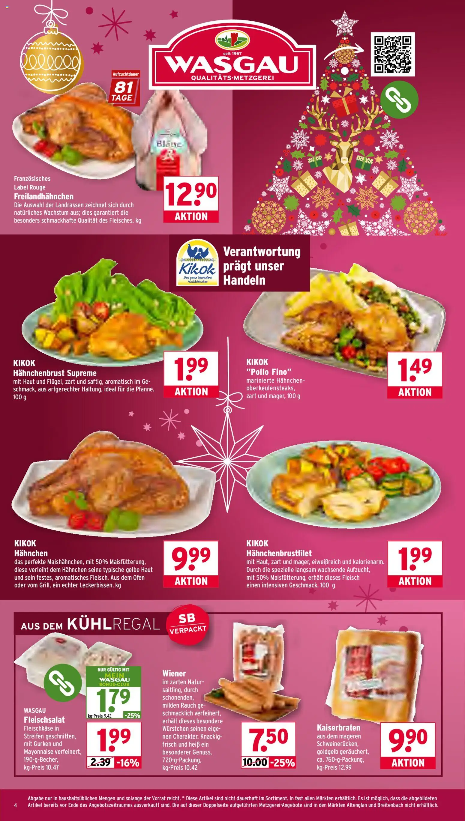 Wasgau Prospekt 	 – gültig ab 15.12.2025 | Seite: 4 | Produkte: Hahnchen, Rouge, Mayonnaise, Fleisch