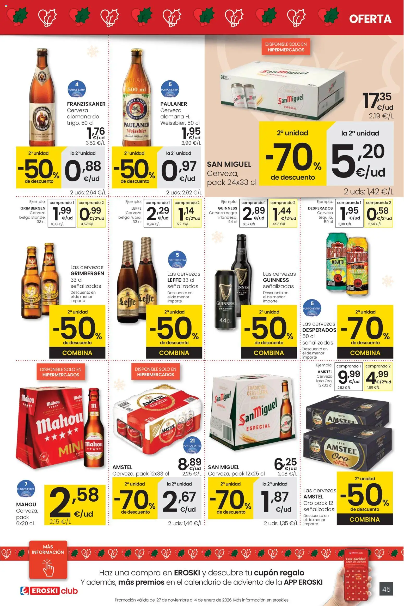 Eroski - Navidad │ válido desde el 18.12.2025 | Página: 45 | Productos: Cerveza, Παρμεζάνα