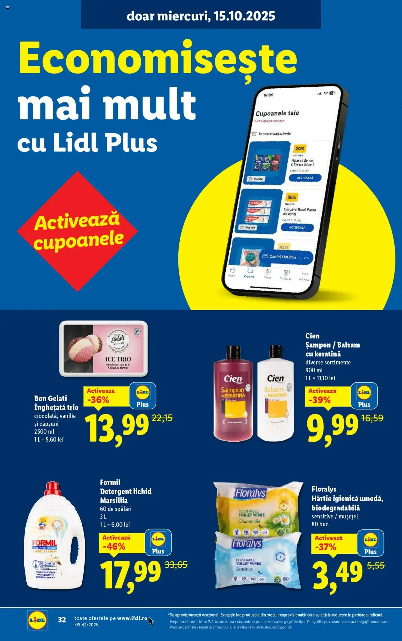 Noul catalog Lidl – valabil de la 13.10.2025 | Pagină: 32 | Produse: Șampon, Balsam, Căpșuni, Înghețată