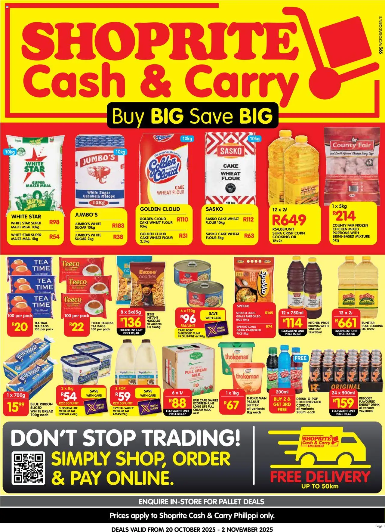 New Shoprite catalogue – valid from 20.10.2025 | Page: 1 | Products: Maize meal, Bread, Cream, Fat spread
