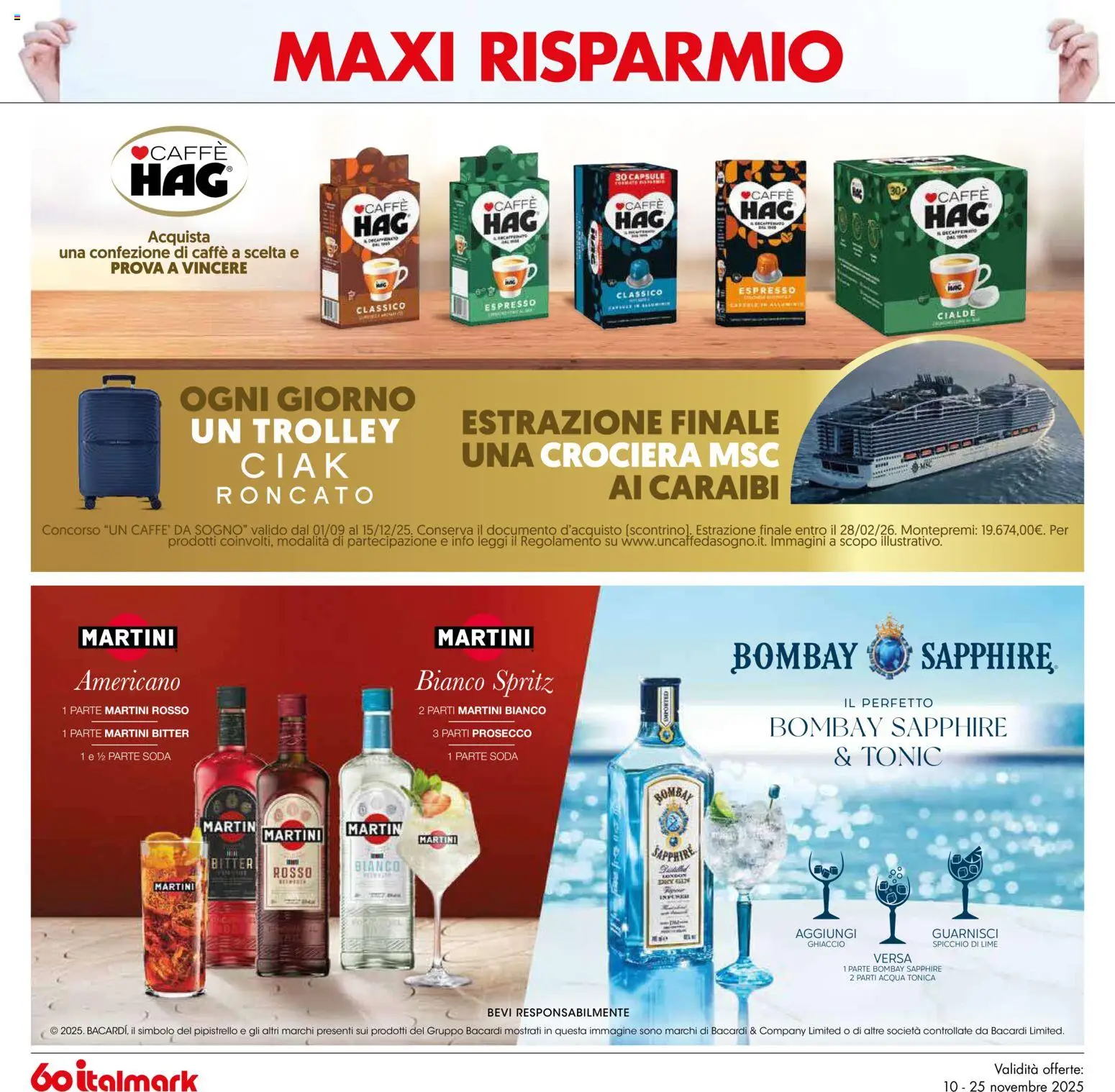 Volantino Italmark del 10.11.2025 | Pagina: 32 | Prodotti: Gin, Prosecco, Acqua, Trolley