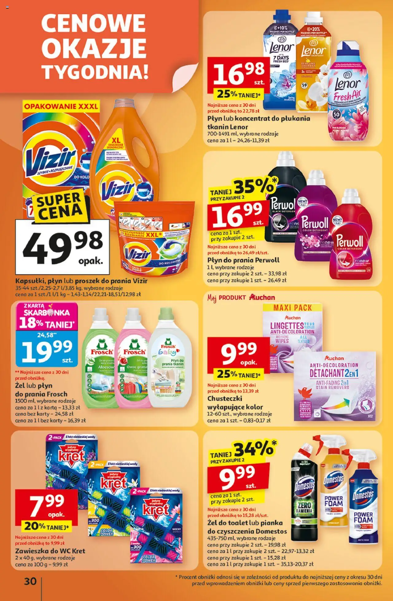 Auchan Gazetka - Wielkie przeboje cenowe Hipermarket od 09.10.2025 | Strona: 30 | Produkty: Płyn do prania Perwoll, Domestos, Proszek do prania, Detergent