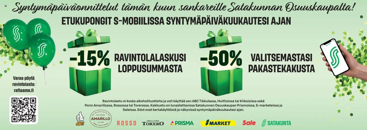 S-market - Satakunnan Osuuskaupan syntymäpäiväedut – voimassa 22.01.2026 alkaen | Sivu: 1 | Tuotteet: Pöytä