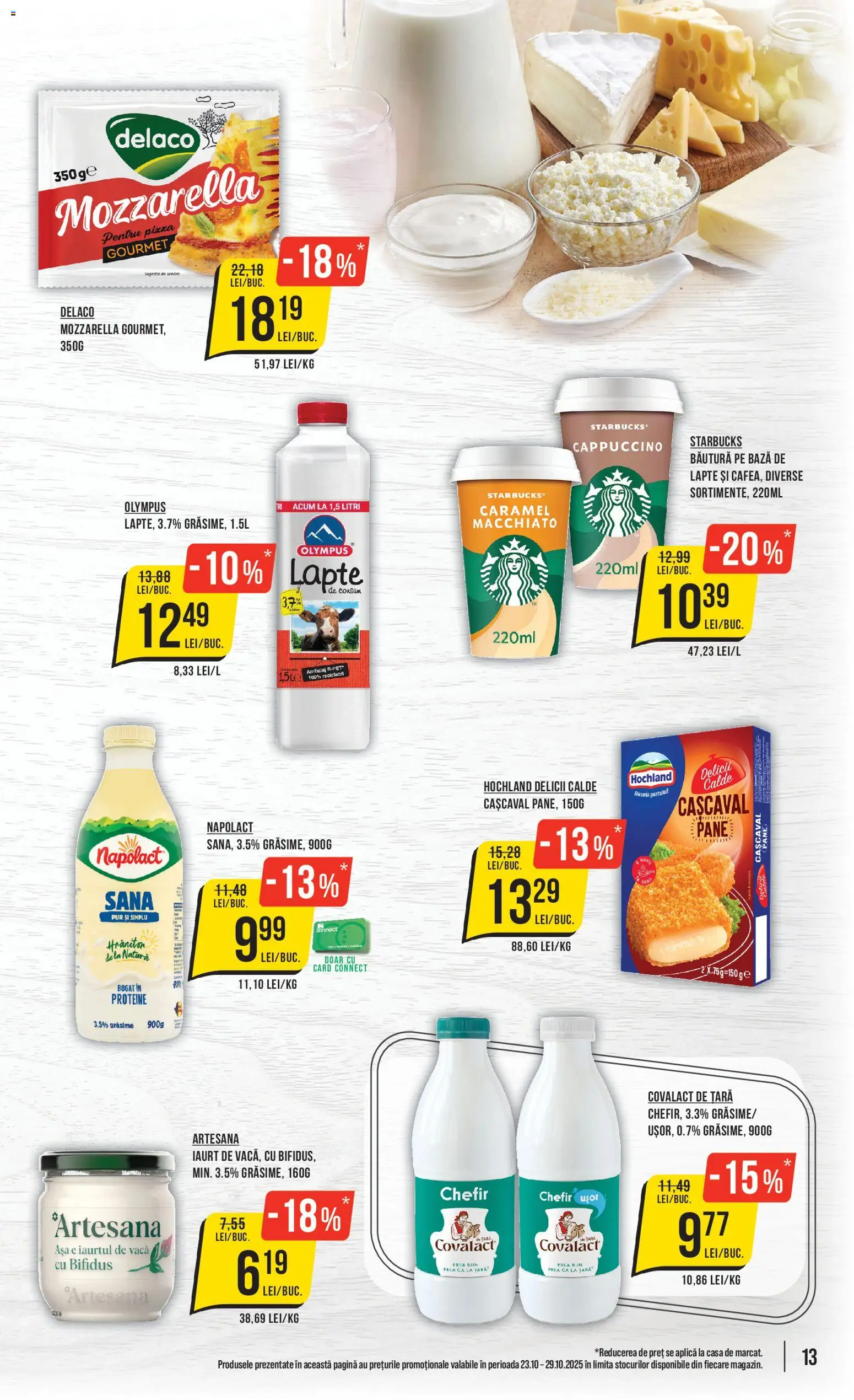 Noul catalog Mega Image – valabil de la 23.10.2025 | Pagină: 13 | Produse: Masaüstü kılıfı, Cașcaval, Iaurt, Pizza