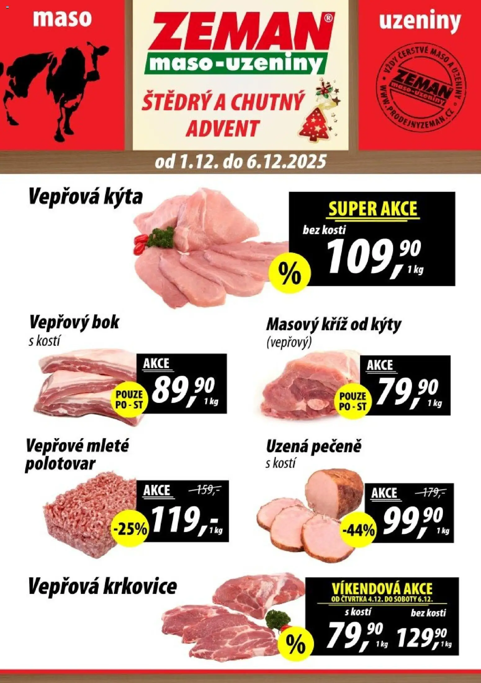 Prodejny Zeman leták - Praha od 01.12.2025 | Strana: 1 | Produkty: Uzeniny, Maso, Krkovice, Kýta