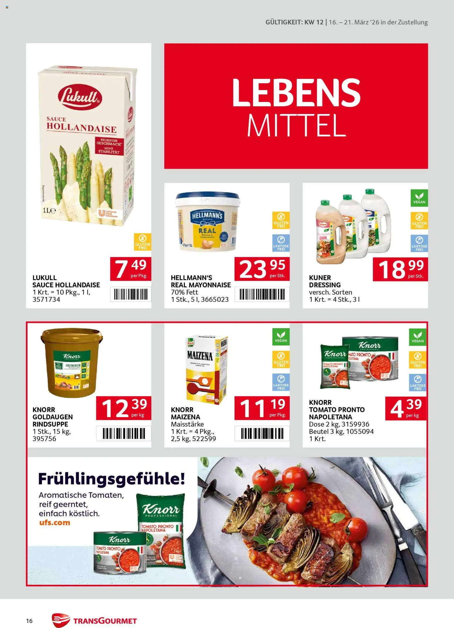 Transgourmet Zustellaktion gültig ab 16.03.2026 | Seite: 16 | Produkte: Mayonnaise