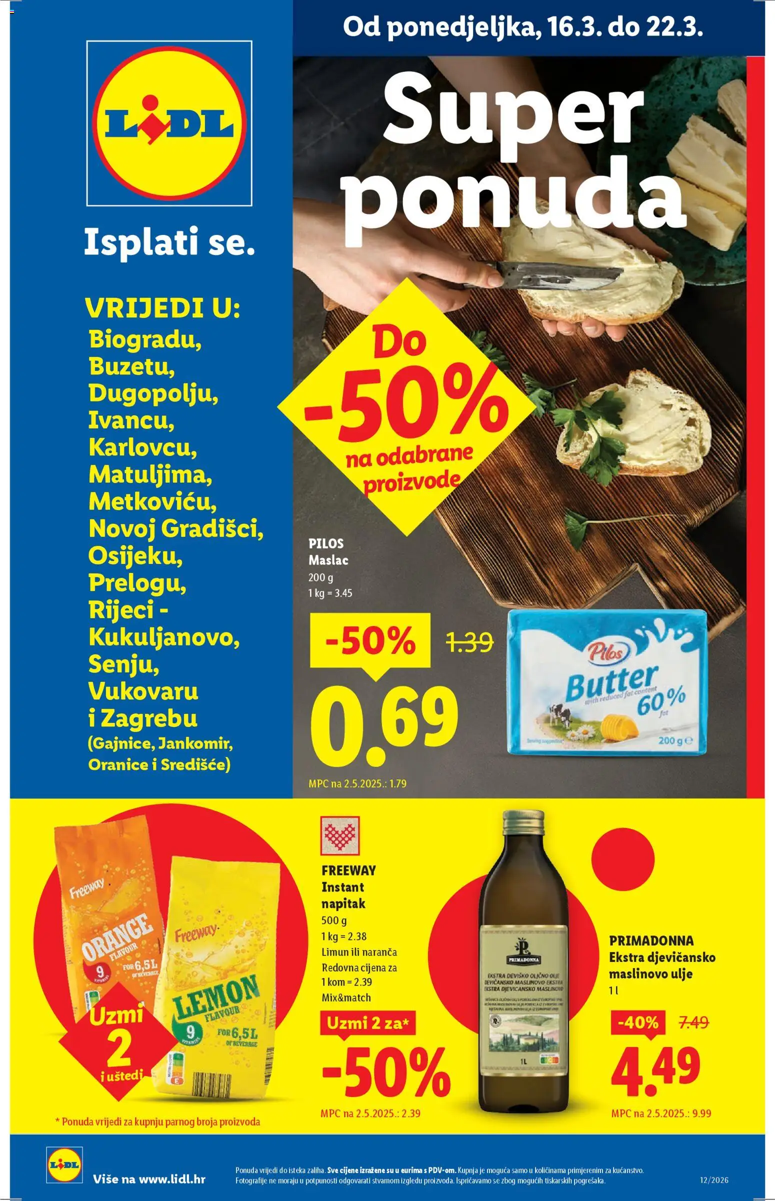 Lidl katalog | vrijedi od 16.03.2026 | Stranica: 1 | Proizvodi: Maslac, Ulje, Maslinovo ulje, Limun
