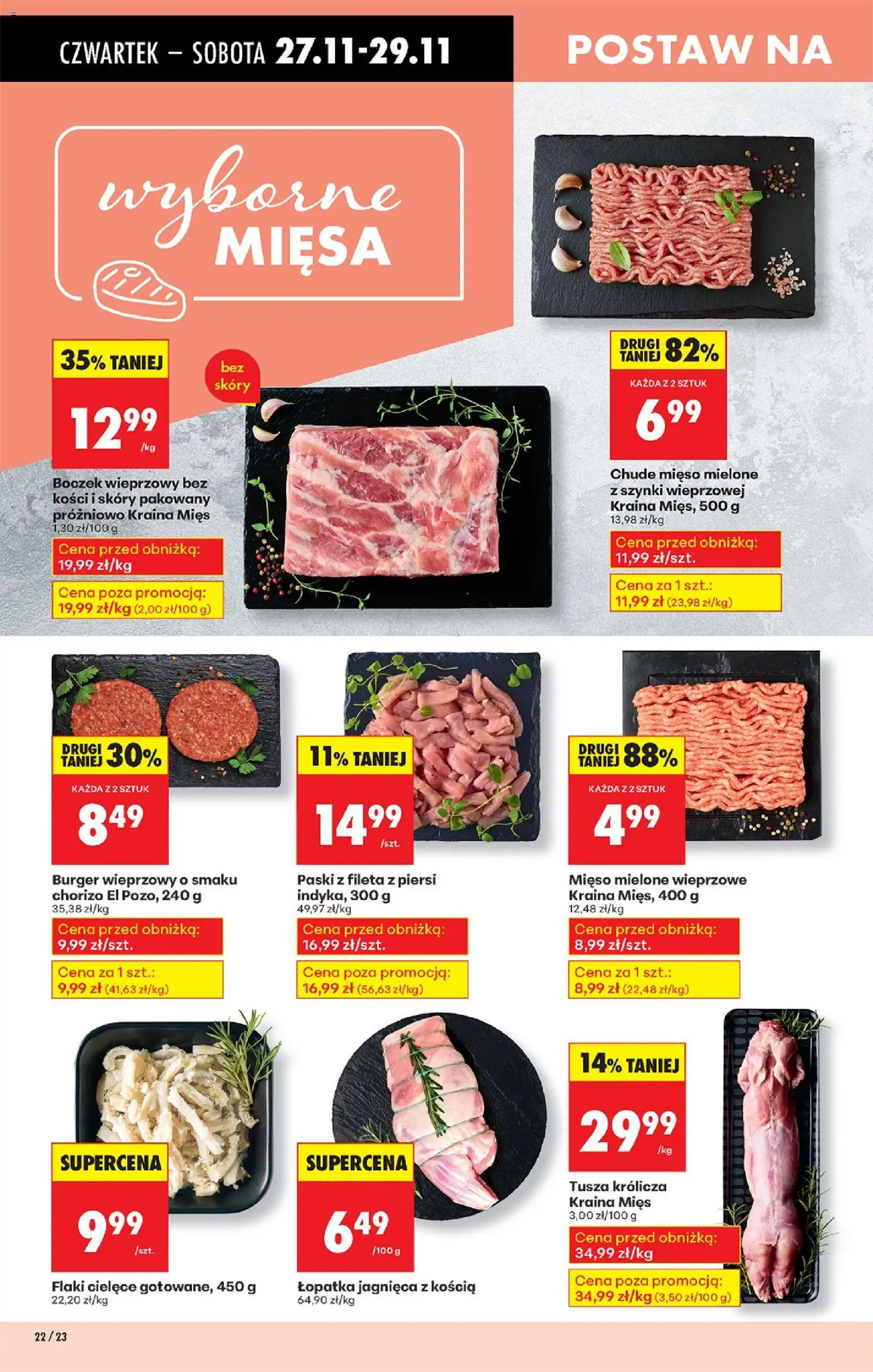 Biedronka Black Friday od 27.11.2025 | Strona: 28 | Produkty: Mięso mielone z szynki, Kraina mięs, Boczek, Flaki