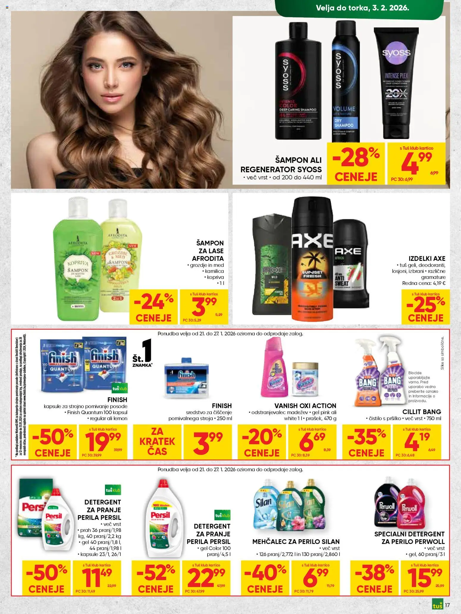 Novi Tuš katalog ponudbe – veljaven od 21.01.2026 | Stran: 17 | Izdelki: Grozdje, Mehčalec, Mehcalec za perilo, Odstranjevalec madezev