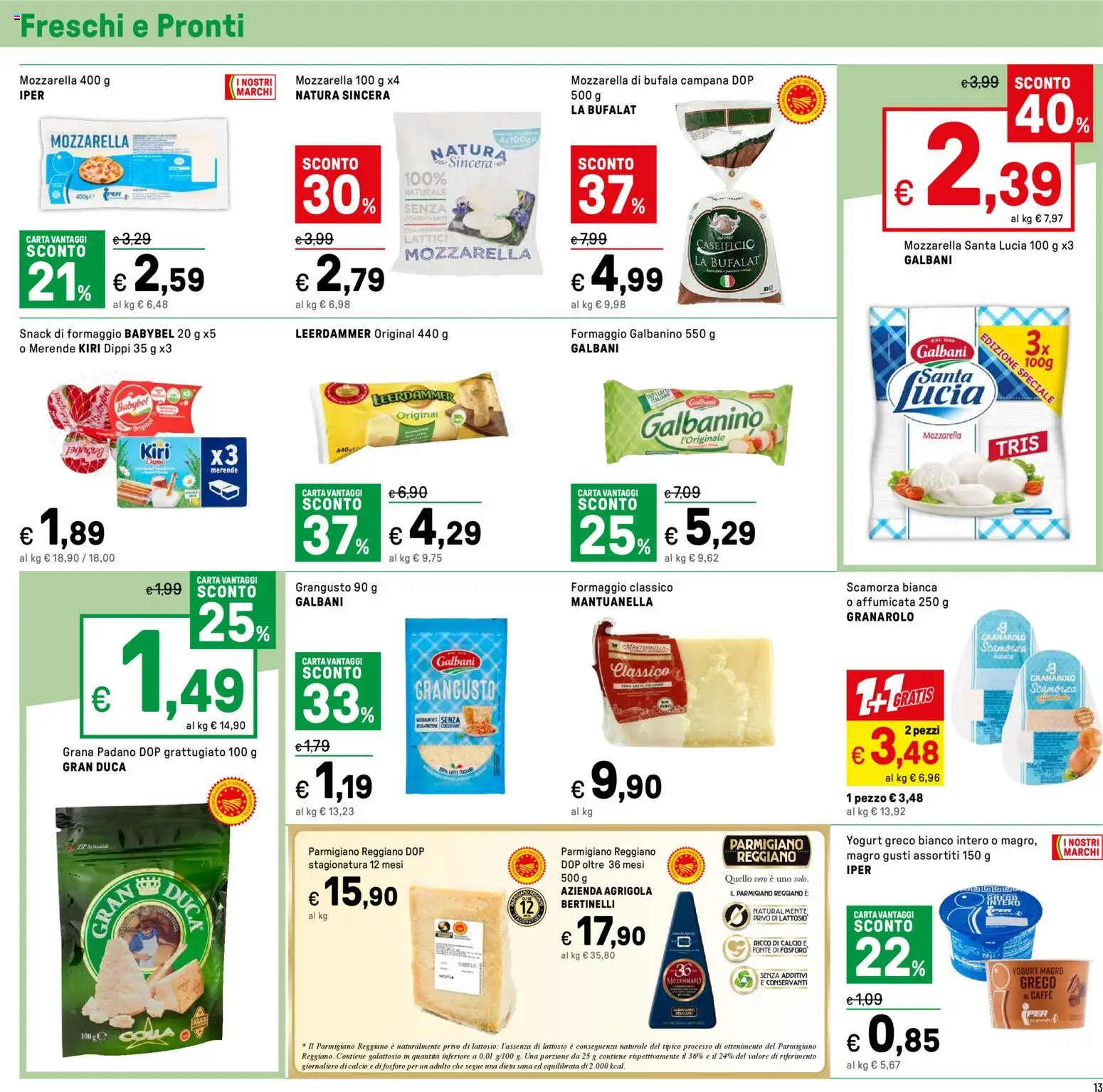 Volantino Iper del 14.11.2025 | Pagina: 13 | Prodotti: Yogurt greco, Mozzarella, Colla, Parmigiano