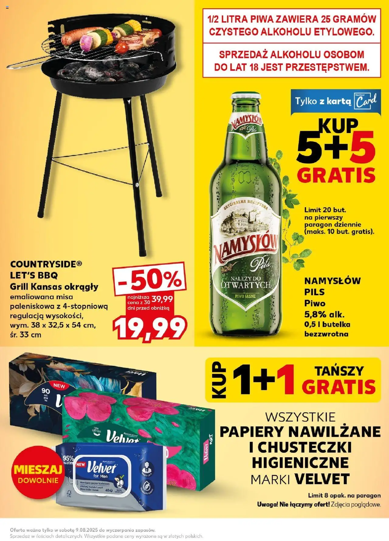 Kaufland gazetka - Super Sobota od 09.08.2025 | Strona: 5 | Produkty: Karta, Papier toaletowy, Grill, Piwo