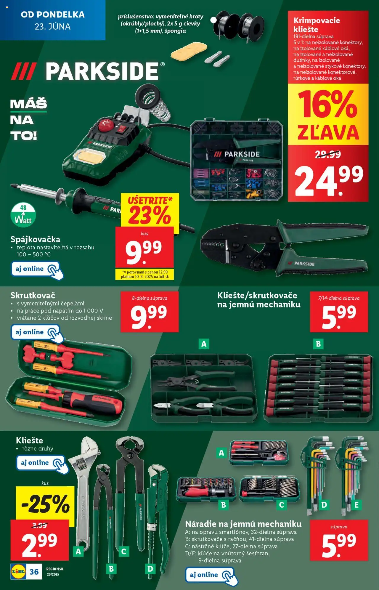 Lidl leták │ platný od 23.06.2025 | Strana: 46 | Produkty: Skrutkovač, Náradie, Spájkovačka, Parkside