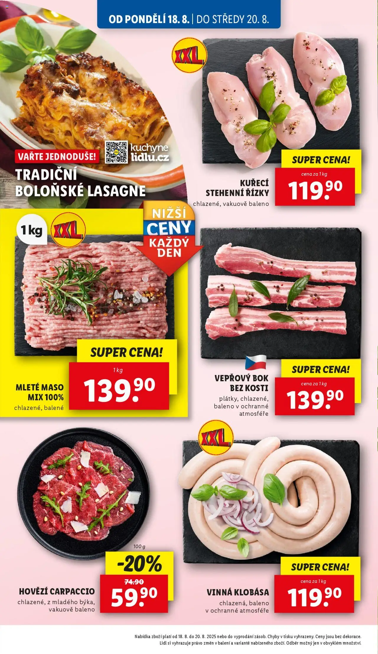 Lidl leták od 18.08.2025 | Strana: 12 | Produkty: Vinná klobása, Vepřový bok bez kosti, Mleté maso mix, Kuchyně