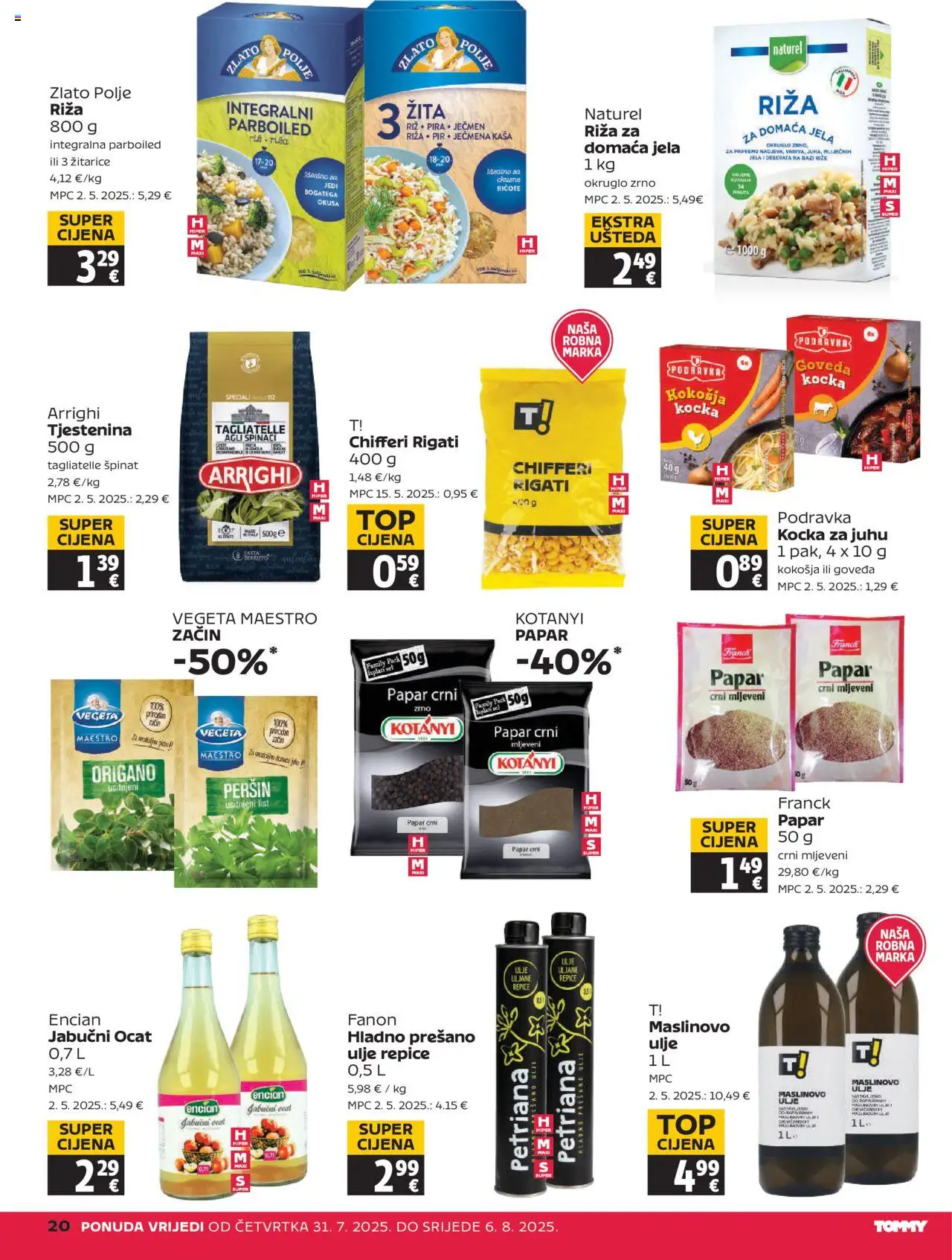Tommy katalog | vrijedi od 31.07.2025 | Stranica: 20 | Proizvodi: Špinat, Ulje, Riža, Ocat