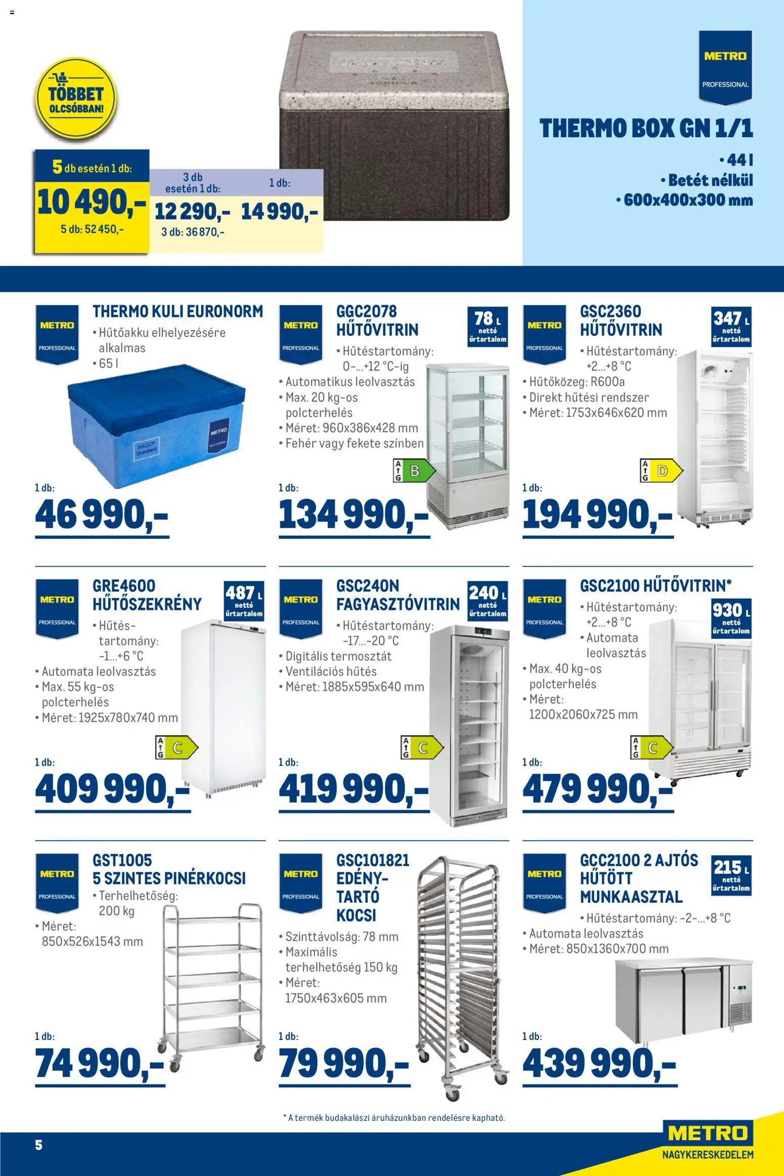Metro akciós ujság - amely érvényes a következő dátumtól: 02.11.2025 | Oldal: 5 | Termékek: Hűtőszekrény, Edény, Munkaasztal, Termosztát