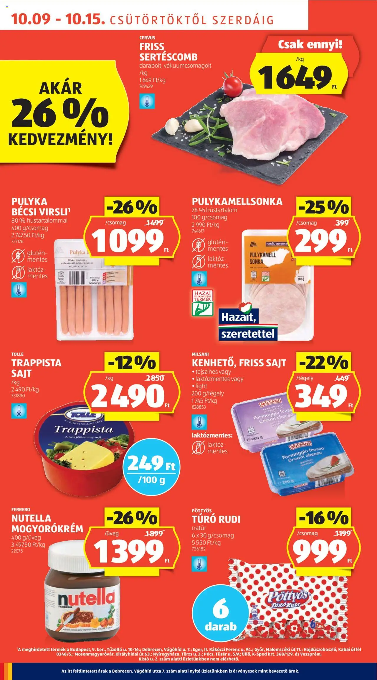 Aldi akciós ujság - amely érvényes a következő dátumtól: 09.10.2025 | Oldal: 8 | Termékek: Sonka, Sajt, Trappista sajt, Mogyorókrém