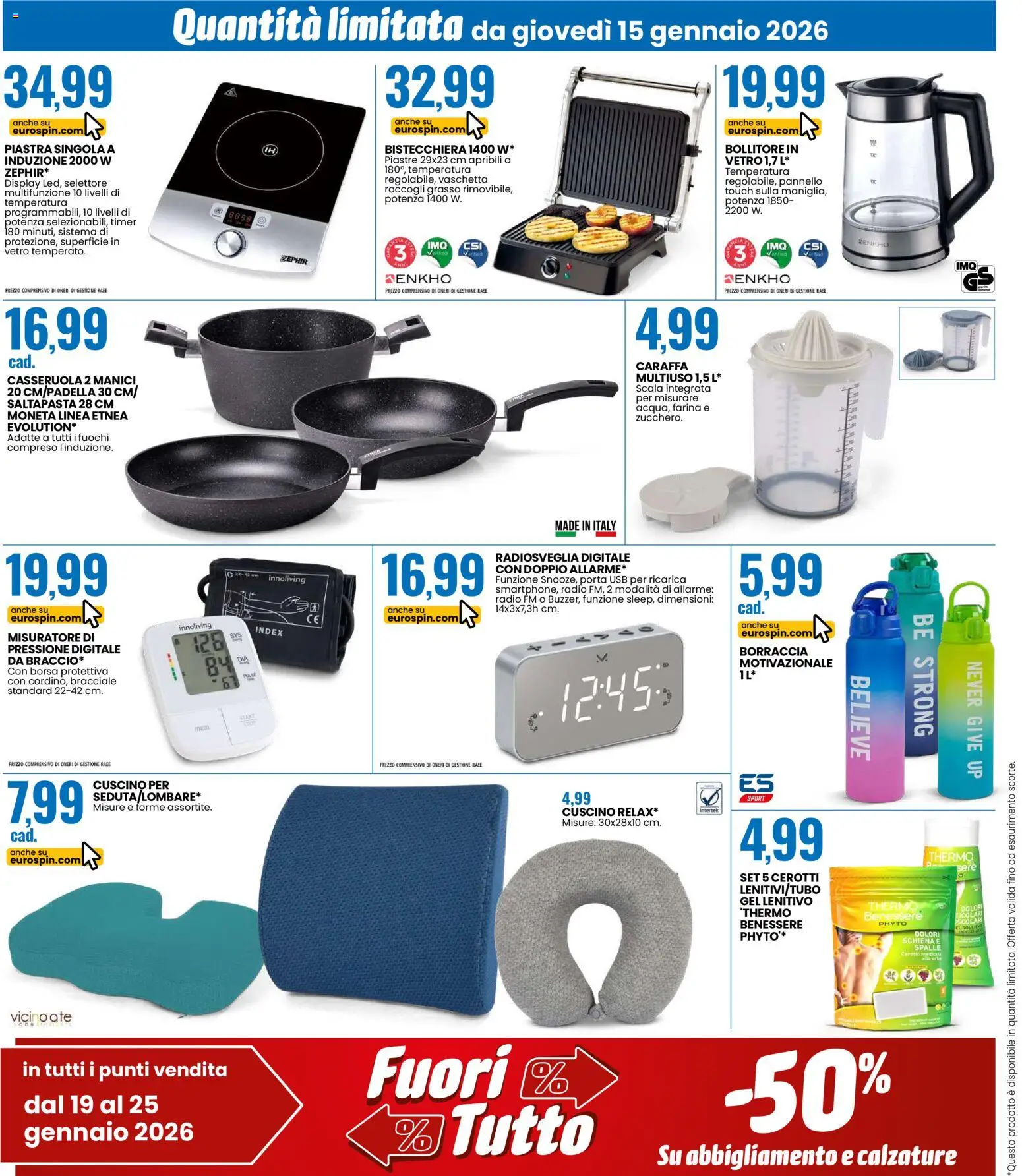 Volantino Eurospin del 15.01.2026 | Pagina: 14 | Prodotti: Bistecchiera, Bracciale, Cuscino, Borraccia