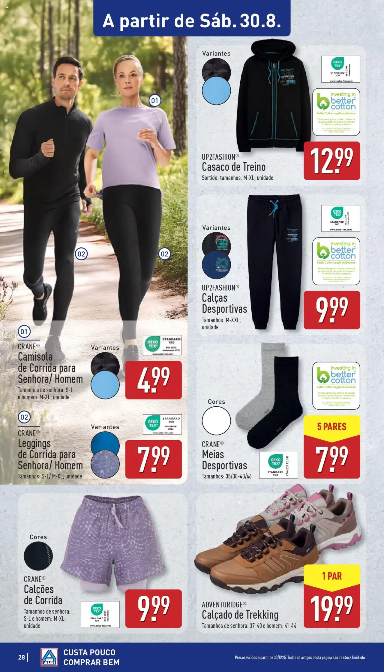 Aldi folheto │ válido de 25.08.2025 | Página: 28 | Produtos: Casaco, Calças, Calções, Meias
