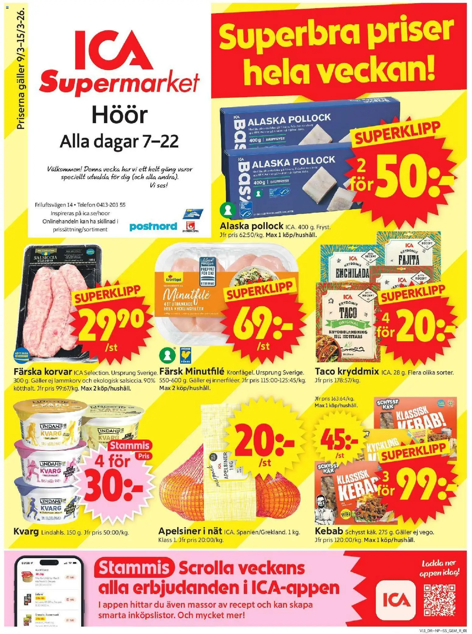 ICA Supermarket reklamblad aktuell från 09.03.2026 | Sida: 1 | Produkter: Salami, Apelsiner, Spel, Kvarg