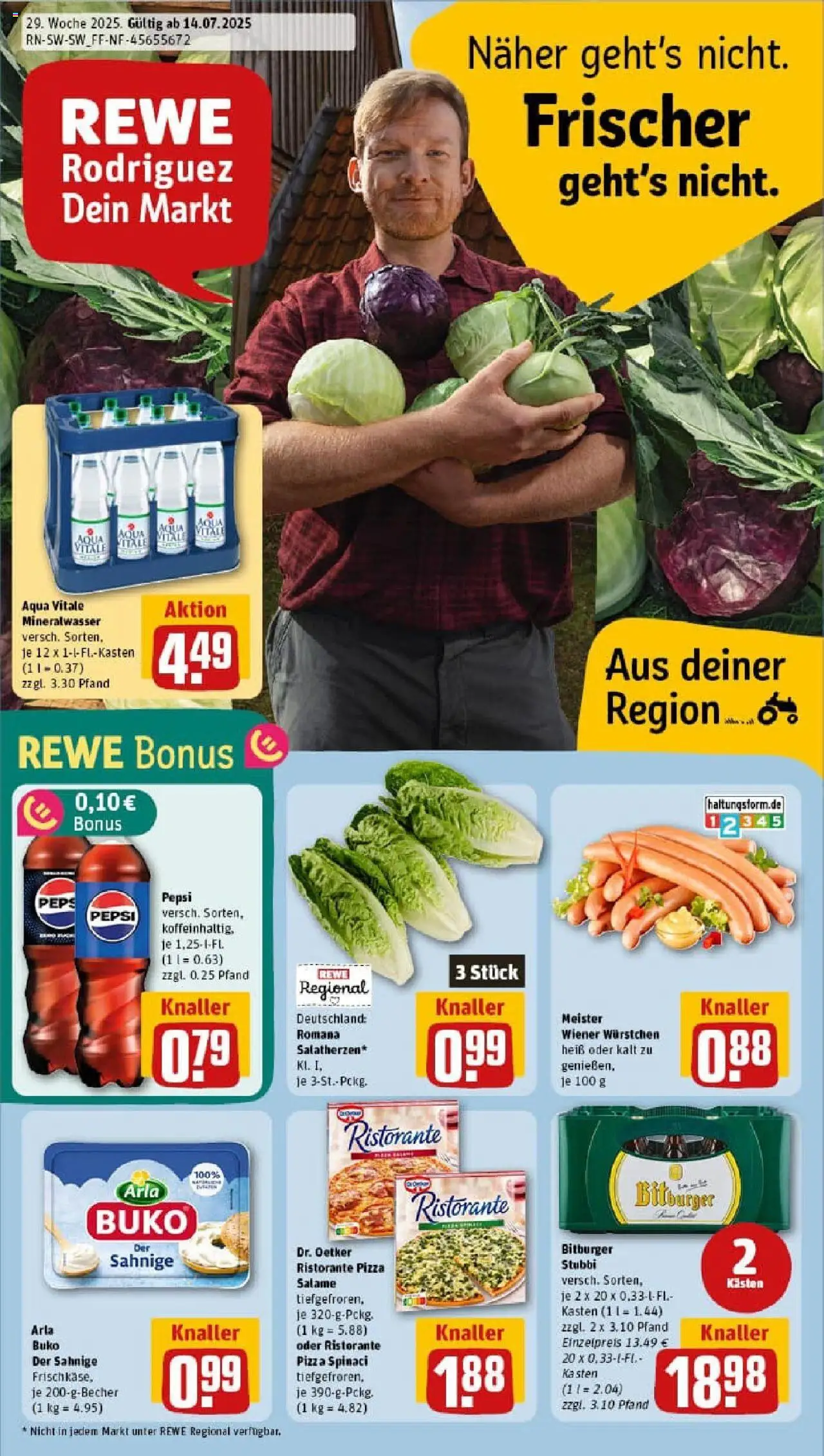 Rewe prospekt Worms	 - gültig ab dem 13.07.2025 | Seite: 1 | Produkte: Bitburger, Wiener wurstchen, Burger, Arla buko