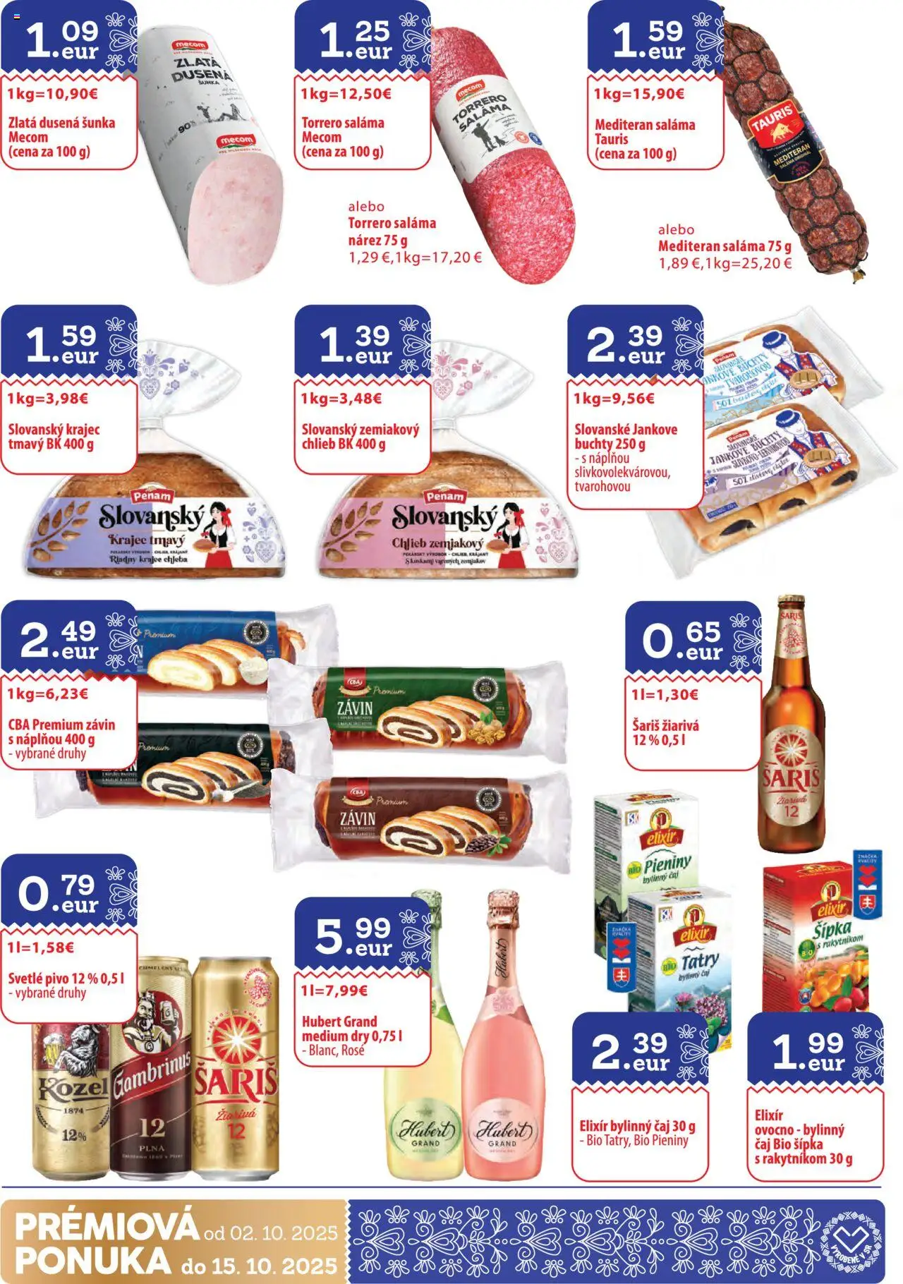 Nové CBA Komfos akcie – leták je platný od 02.10.2025 | Strana: 30 | Produkty: Pivo, Chlieb, Saláma, Gambrinus