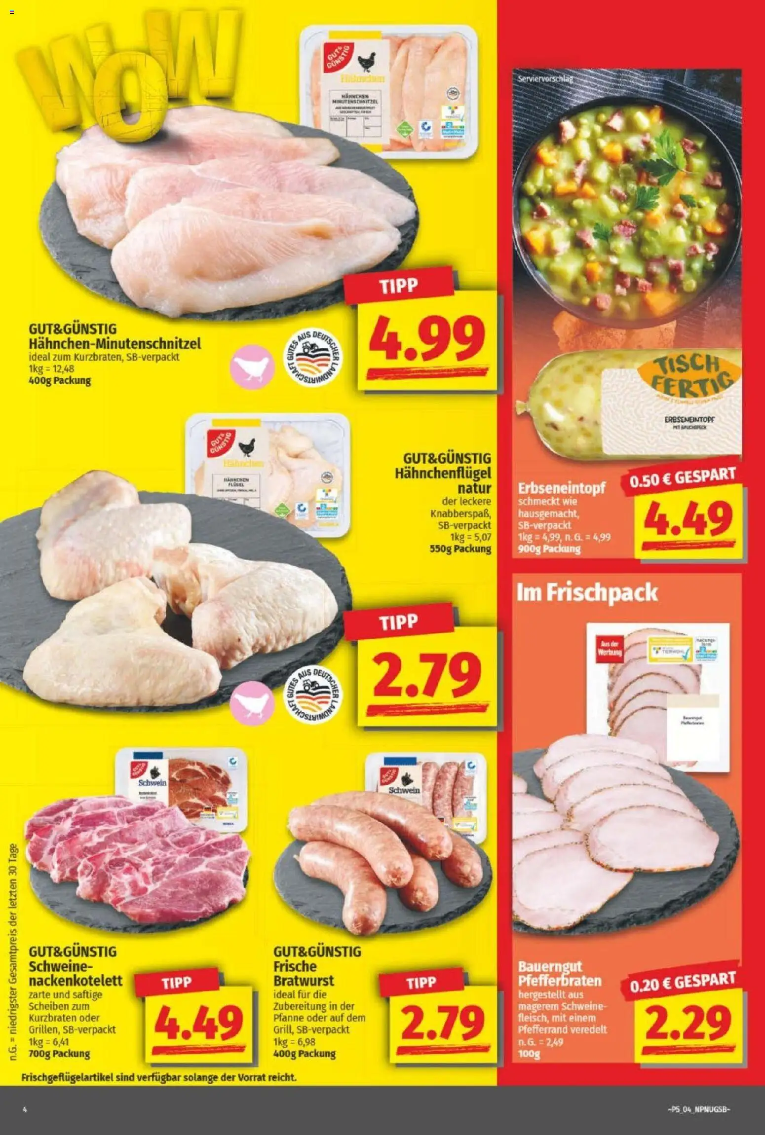 NP Discount Prospekt – gültig ab 25.01.2026 | Seite: 4 | Produkte: Hahnchen, Tisch, Bratwurst, Bauerngut