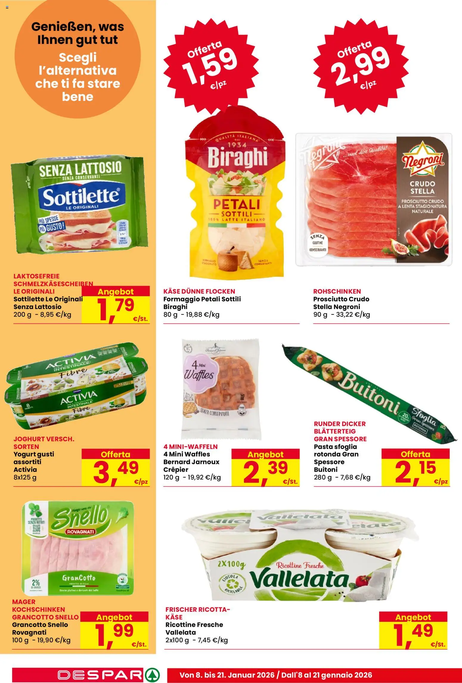 Volantino Despar del 08.01.2026 | Pagina: 14 | Prodotti: Prosciutto Crudo, Pasta sfoglia, Pasta, Ciotola