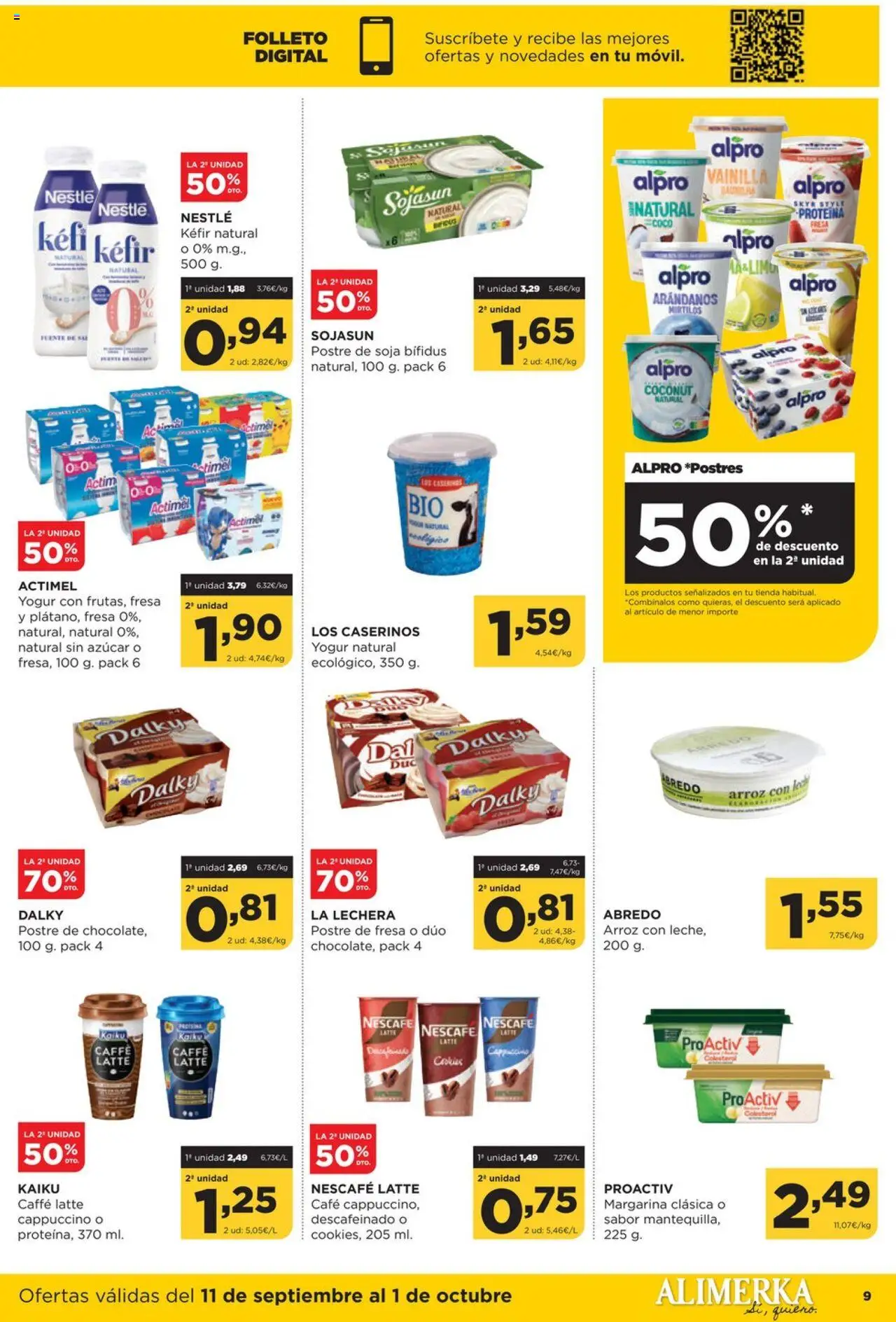 Alimerka folleto Castilla y León │ válido desde el 11.09.2025 | Página: 9 | Productos: Παγκάκι, Yogur, Café, Arroz