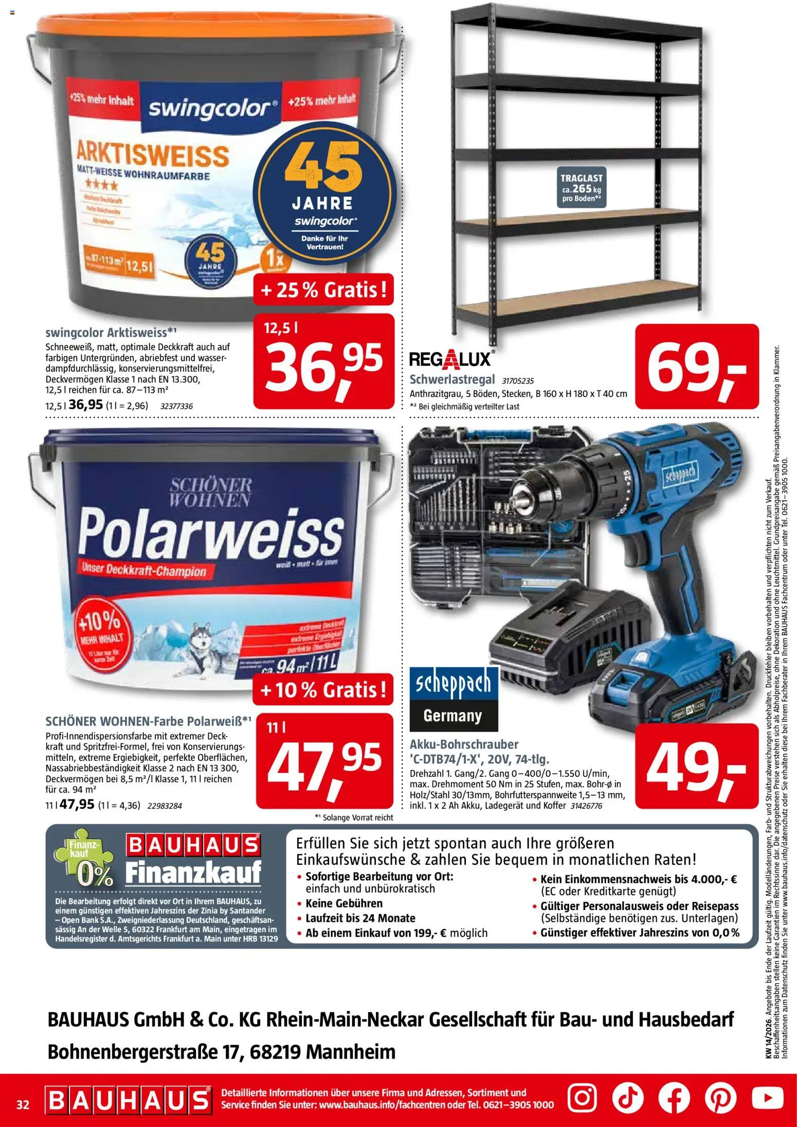 Bauhaus Prospekt 	 – gültig ab 28.03.2026 | Seite: 32 | Produkte: Wasser, Schwerlastregal, Koffer, Ladegerät