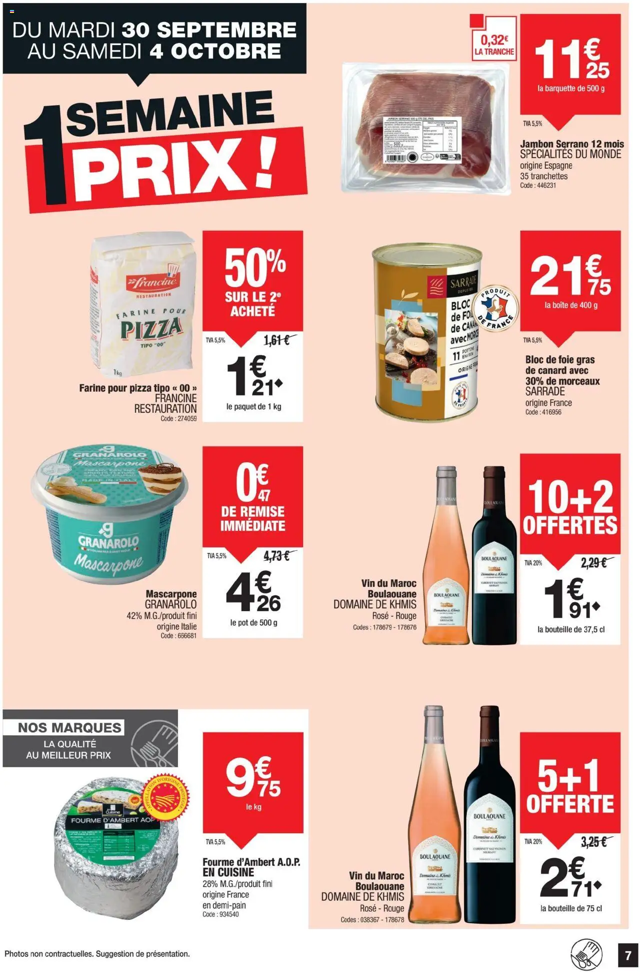  | Page: 7 | Produits: Farine, Bloc de foie gras, Jambon serrano, Jambon