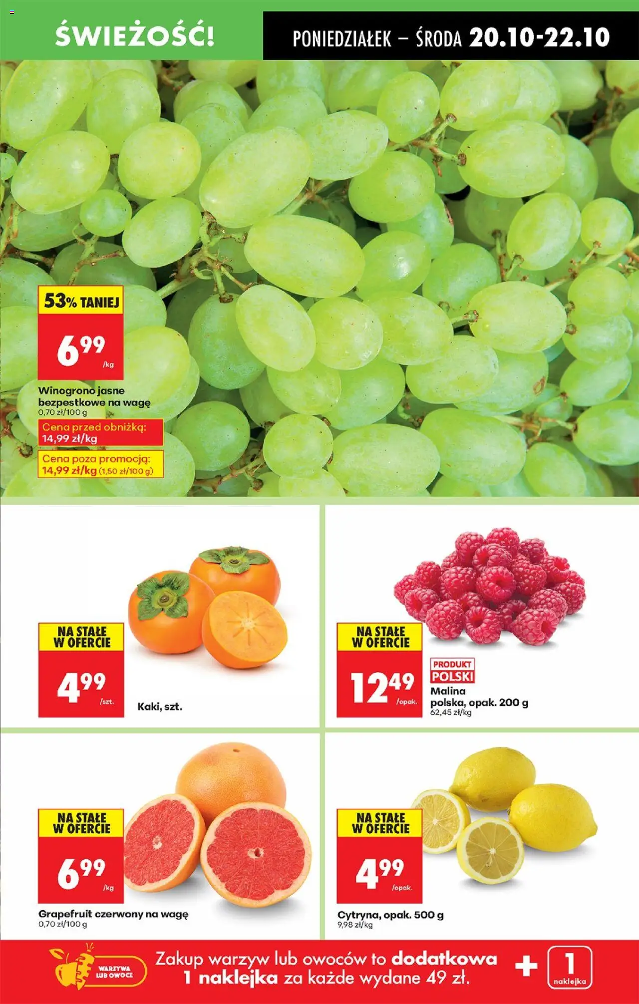 Biedronka gazetka od 20.10.2025 | Strona: 19 | Produkty: Malina, Winogrono, Warzywa, Owoce