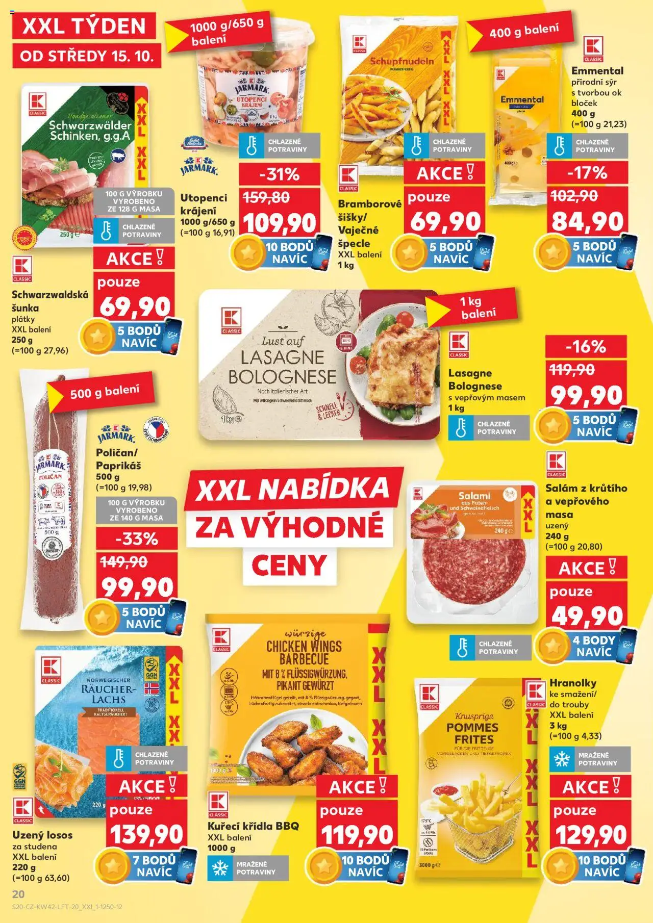 Kaufland leták od 15.10.2025 | Strana: 20 | Produkty: Šunka, Špecle, Body, Lasagne